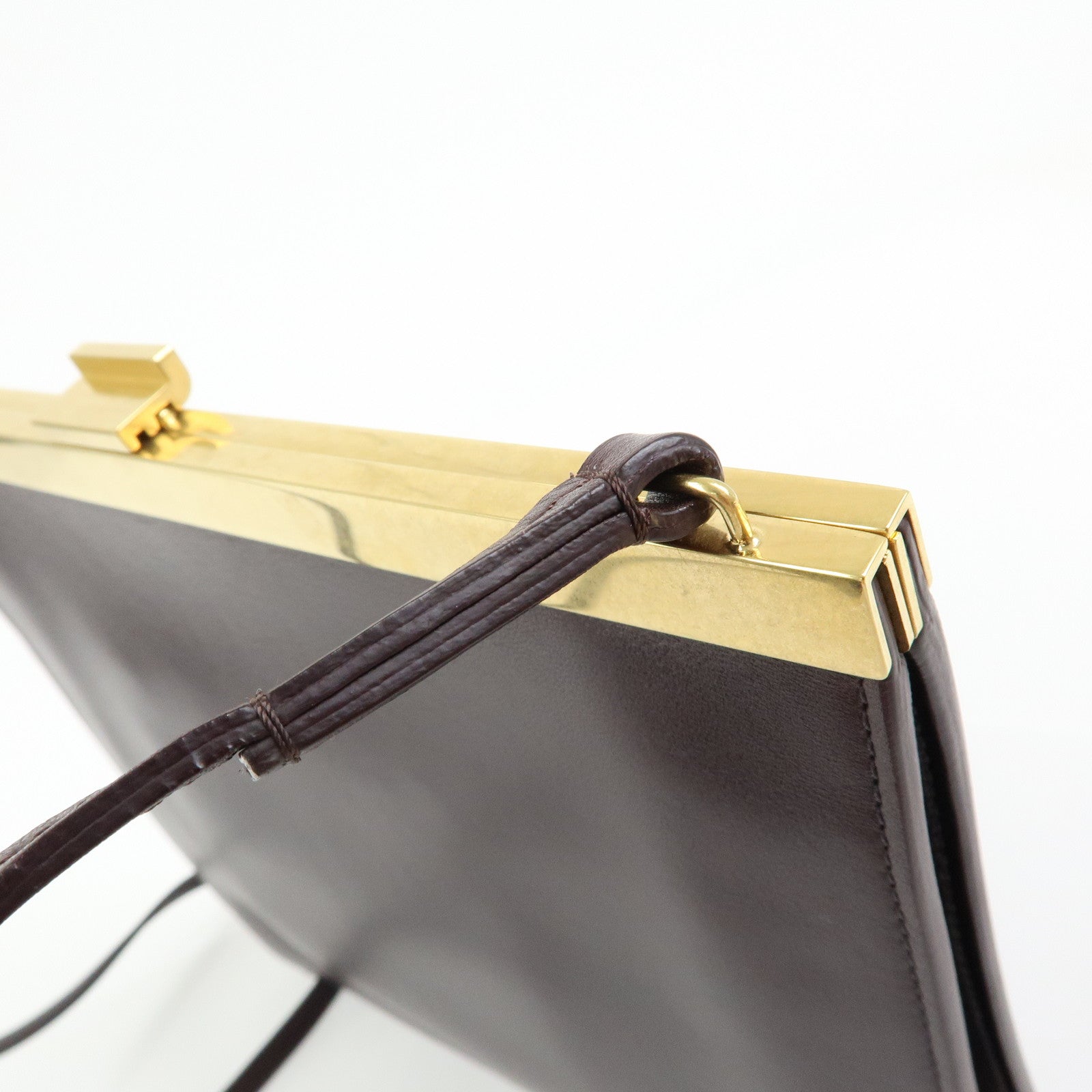 CELINE Leather Mini Clasp Shoulder Bag Dark Brown 181053ASG