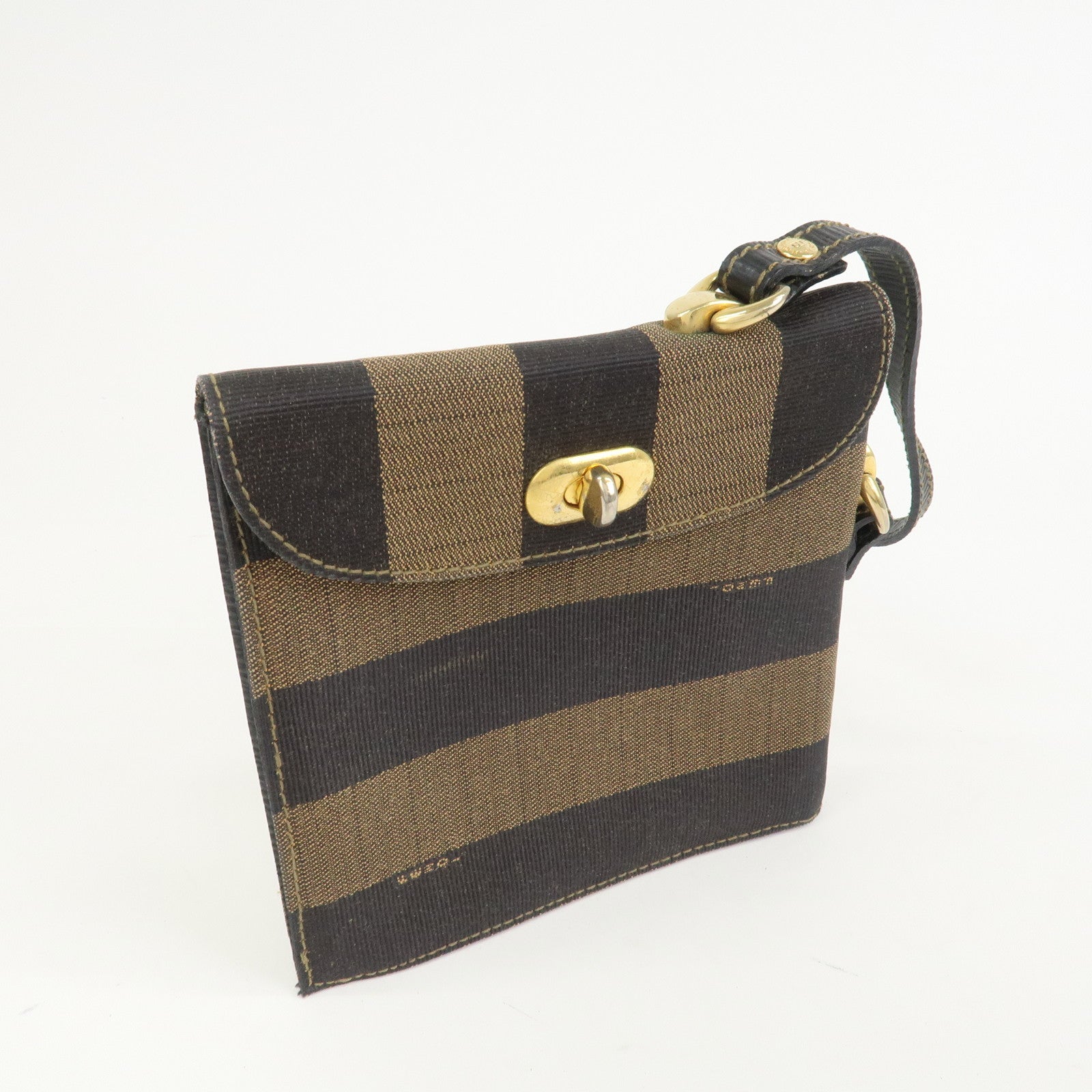 FENDI Pequin Logo Canvas Leather Shoulder Bag Crossbody Bag 15171