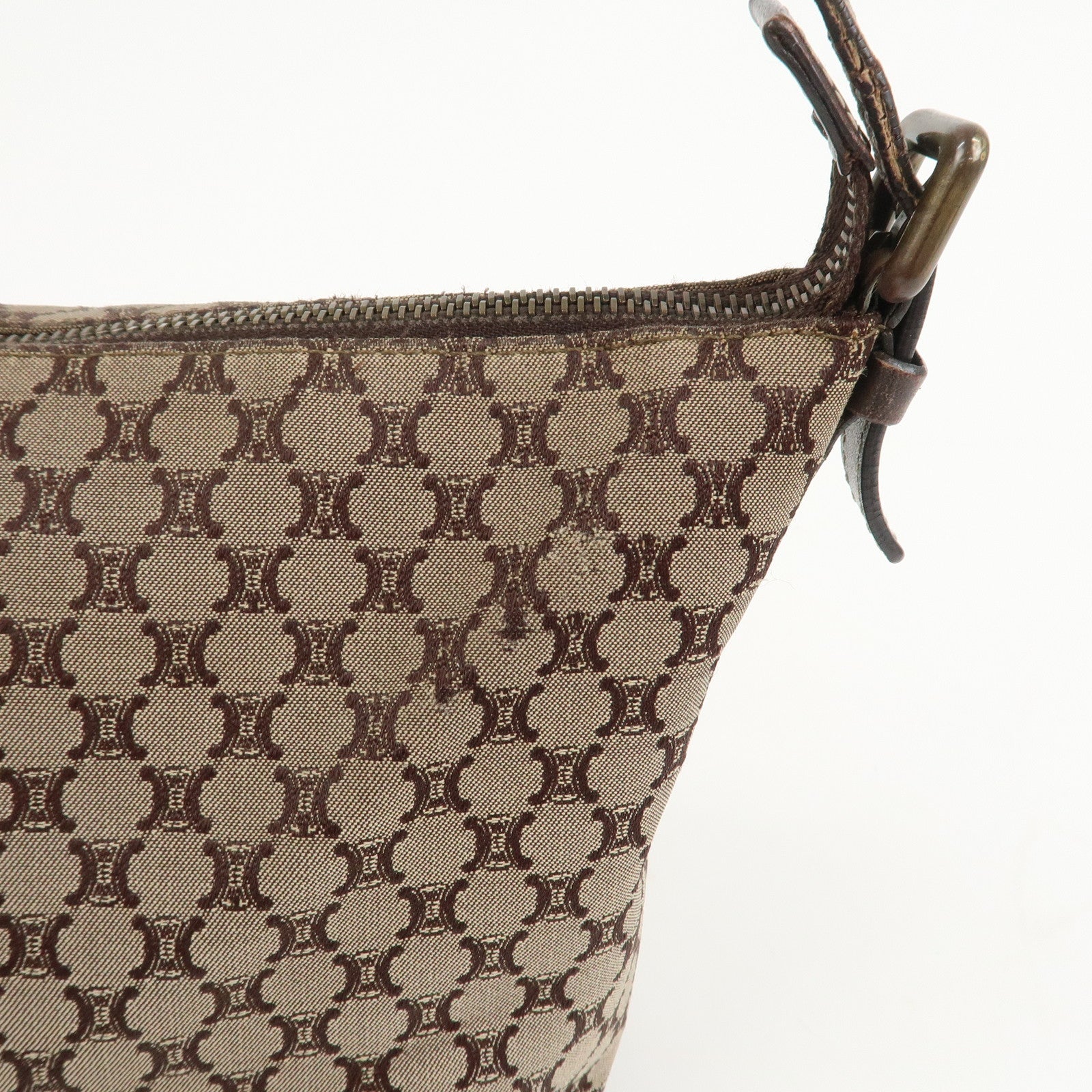 CELINE Macadam Logo Canvas Leather Shoulder Bag Hand Bag Brown