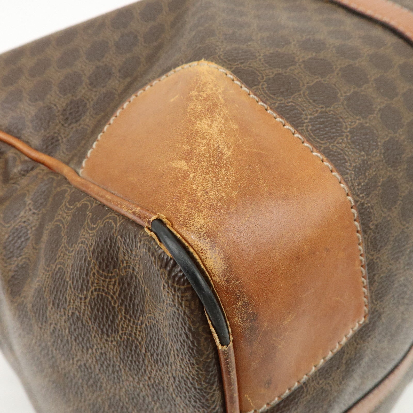 CELINE Macadam PVC Leather Boston Bag Travel Bag Brown