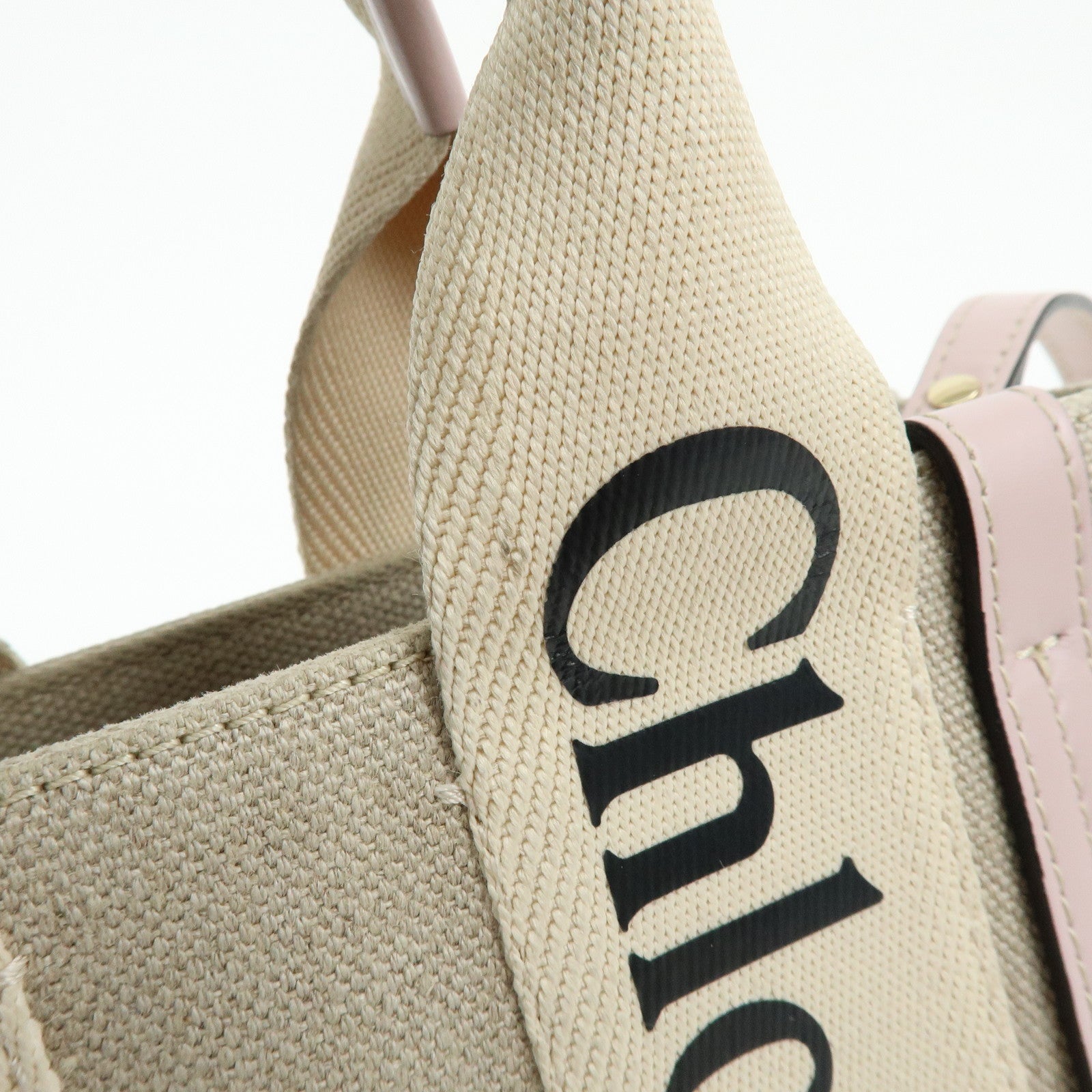 Chloe Woody Canvas Leather 2Way Bag Shoulder Bag Natural Pink