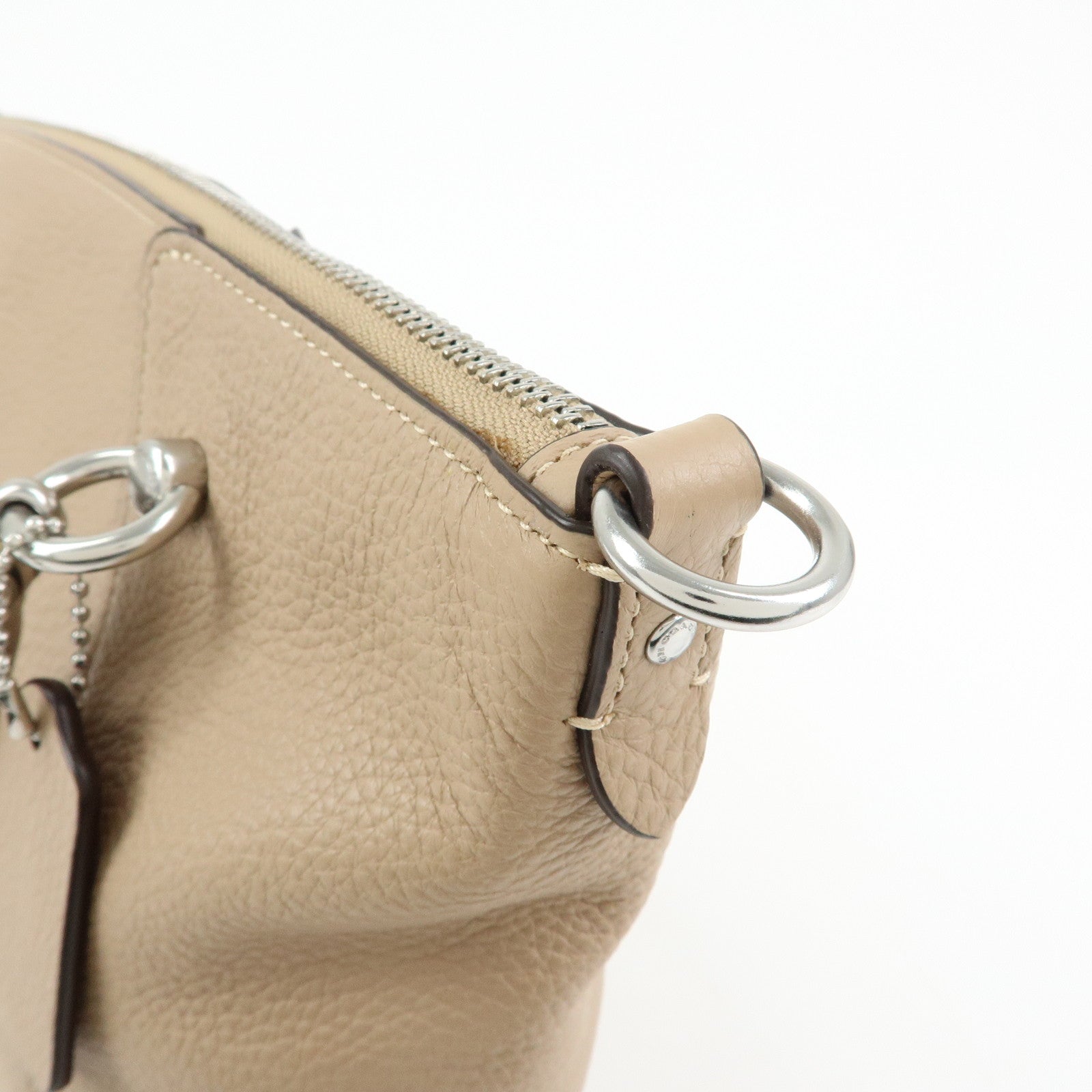 COACH Kacey Satchel Leather 2Way Shoulder Bag Hand Bag Beige