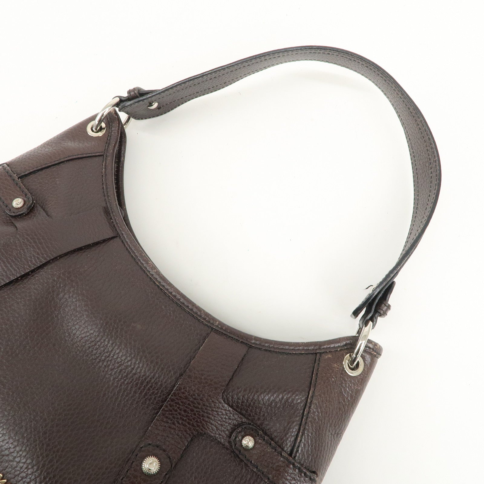 Ferragamo Gancini Leather Shoulder Bag Dark Brown Silver