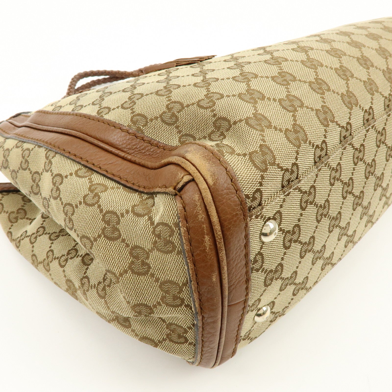 GUCCI Bamboo GG Canvas Leather Tote Bag Hand Bag Brown 269945