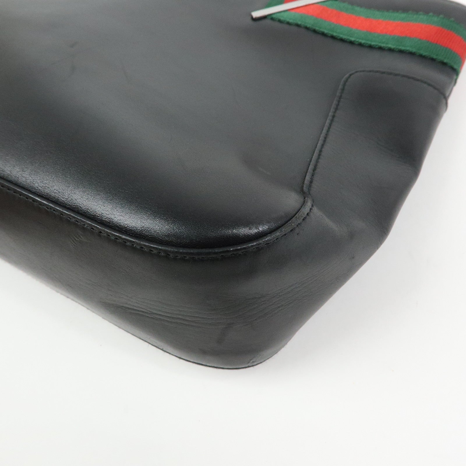 GUCCI Sherry Leather Tote Bag Shoulder Bag Hand Bag Black 73983