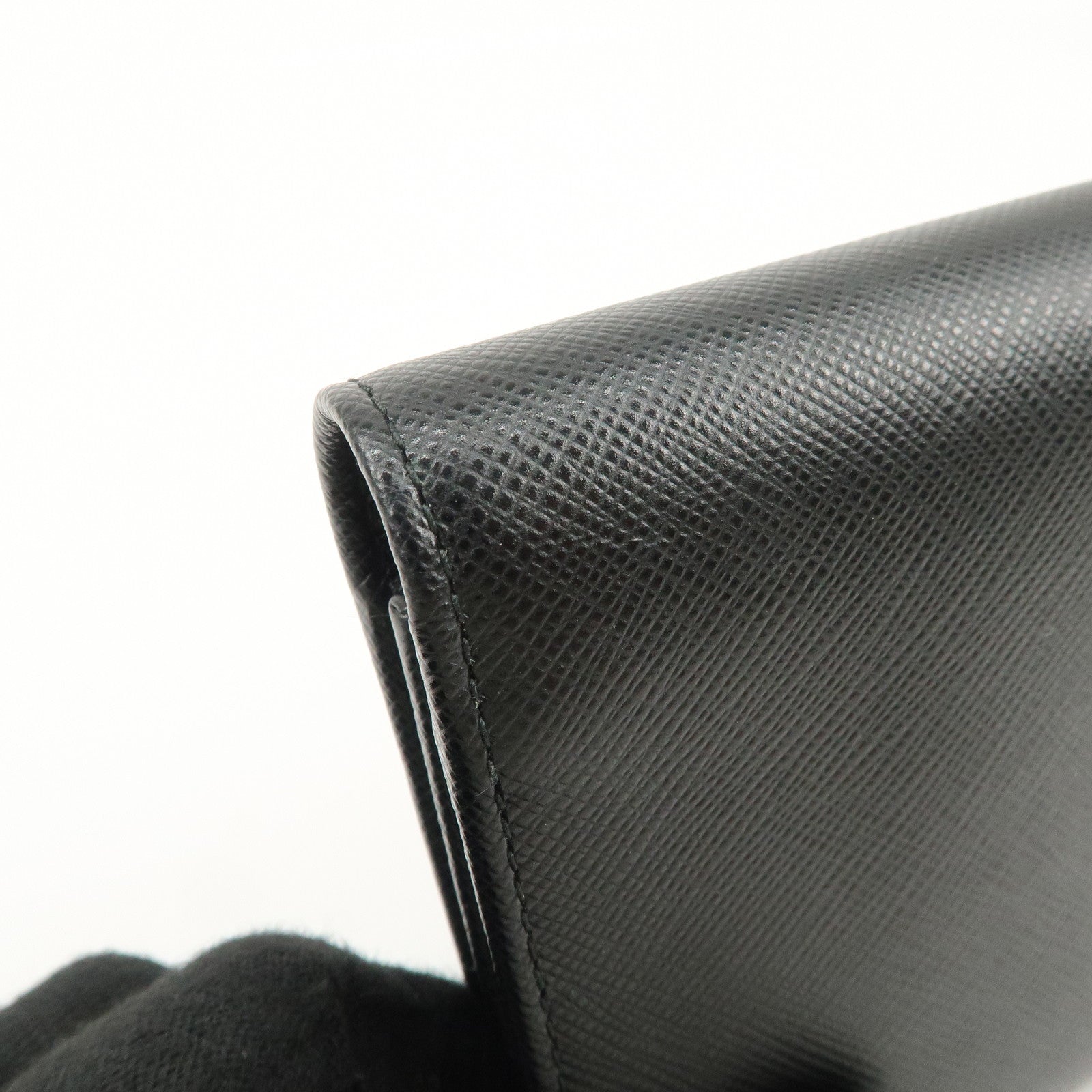 PRADA Leather Ribbon Tri-fold Wallet Black 1MH840 Used