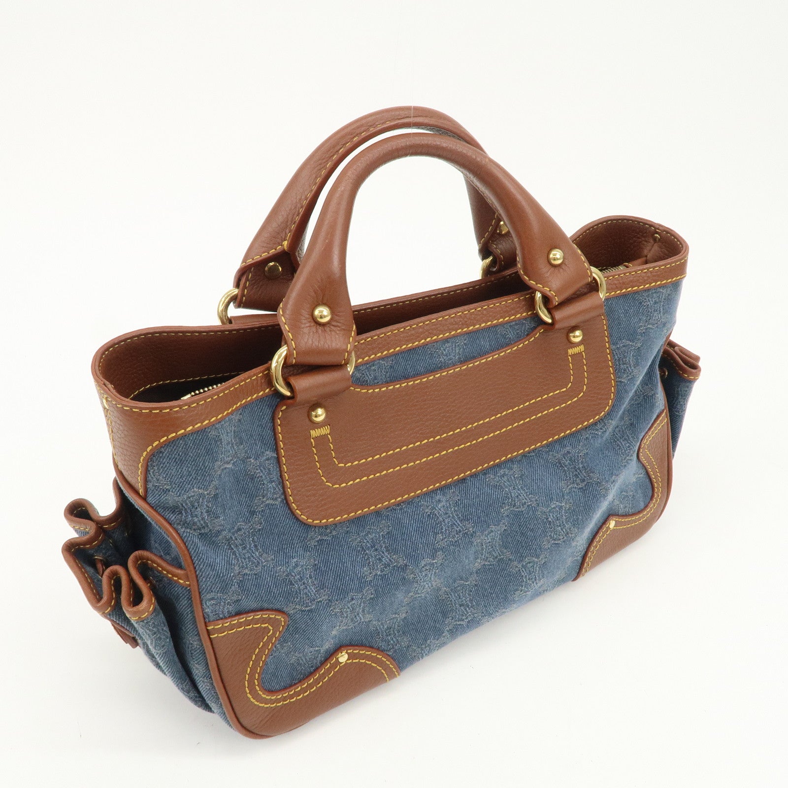 CELINE Macadam Denim Leather Boogie Bag Blue Brown