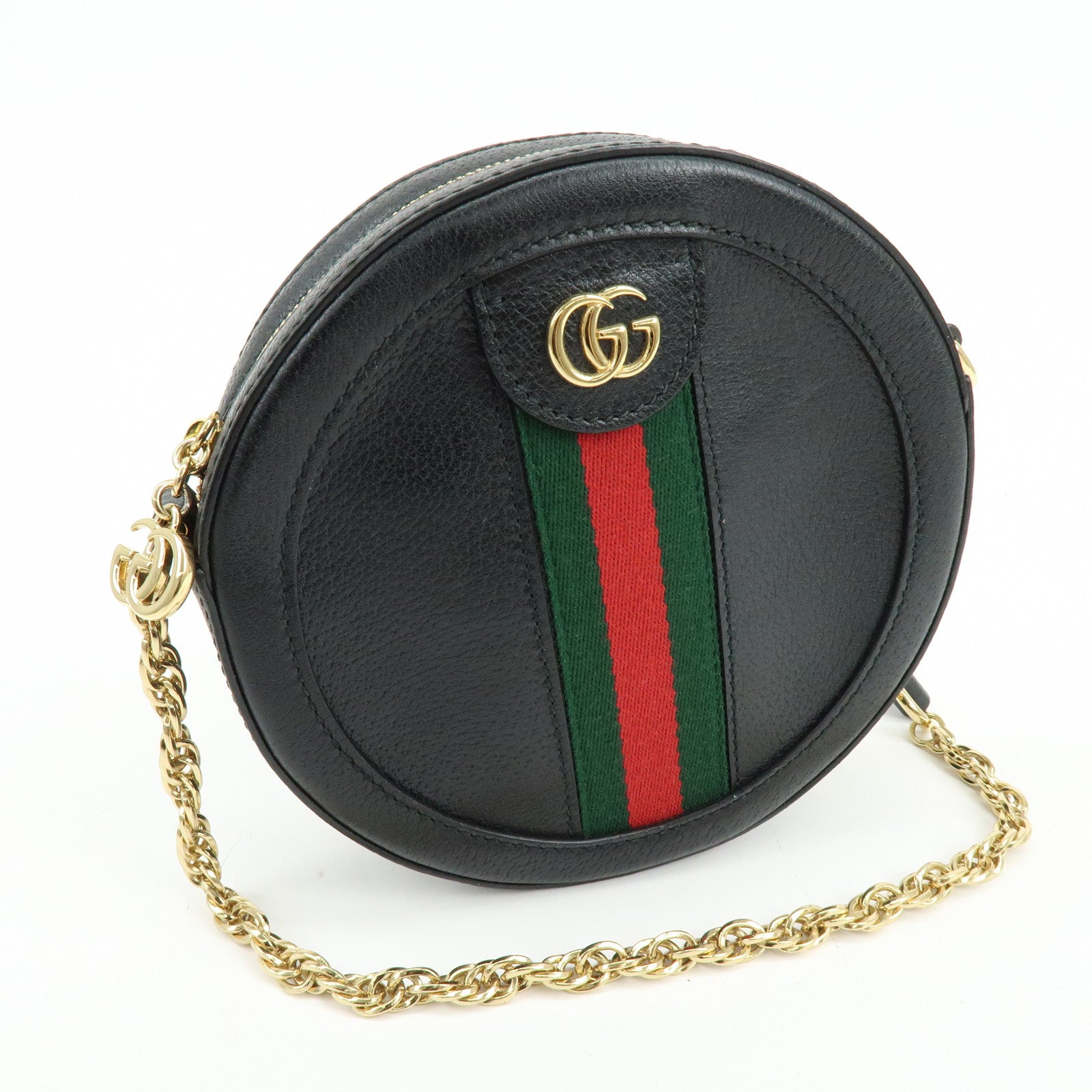 GUCCI Ophidia Sherry Calf Leather Round Chain Shoulder Bag 550618