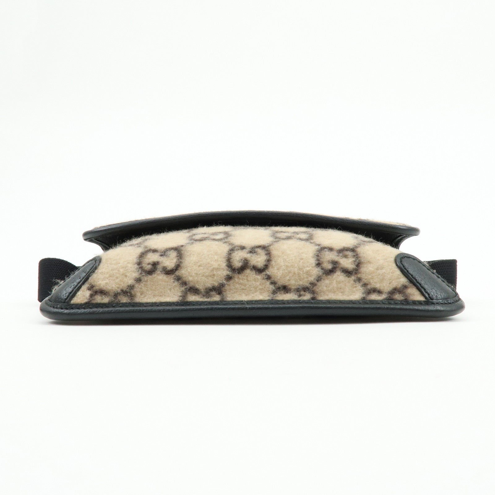 GUCCI GG Wool Leather Waist Pouch Body Bag Beige Black 598181