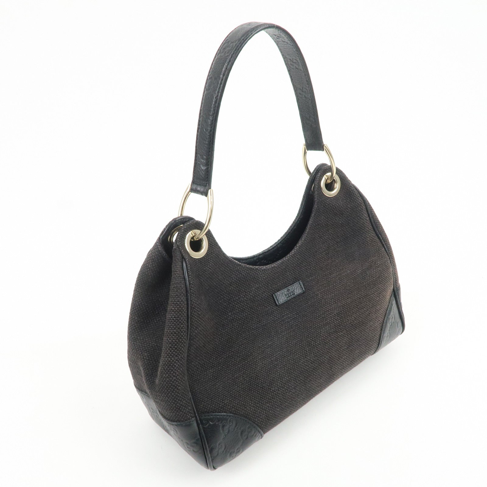 GUCCI Guccissima Leather Canvas Shoulder Bag Hand Bag Brown 257265