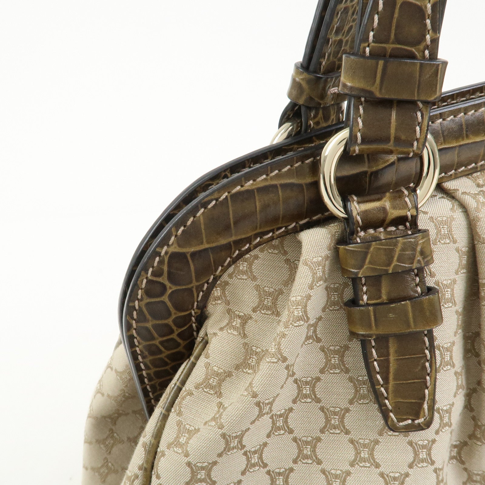 CELINE Macadam Canvas Leather Shoulder Bag Hand Bag Beige