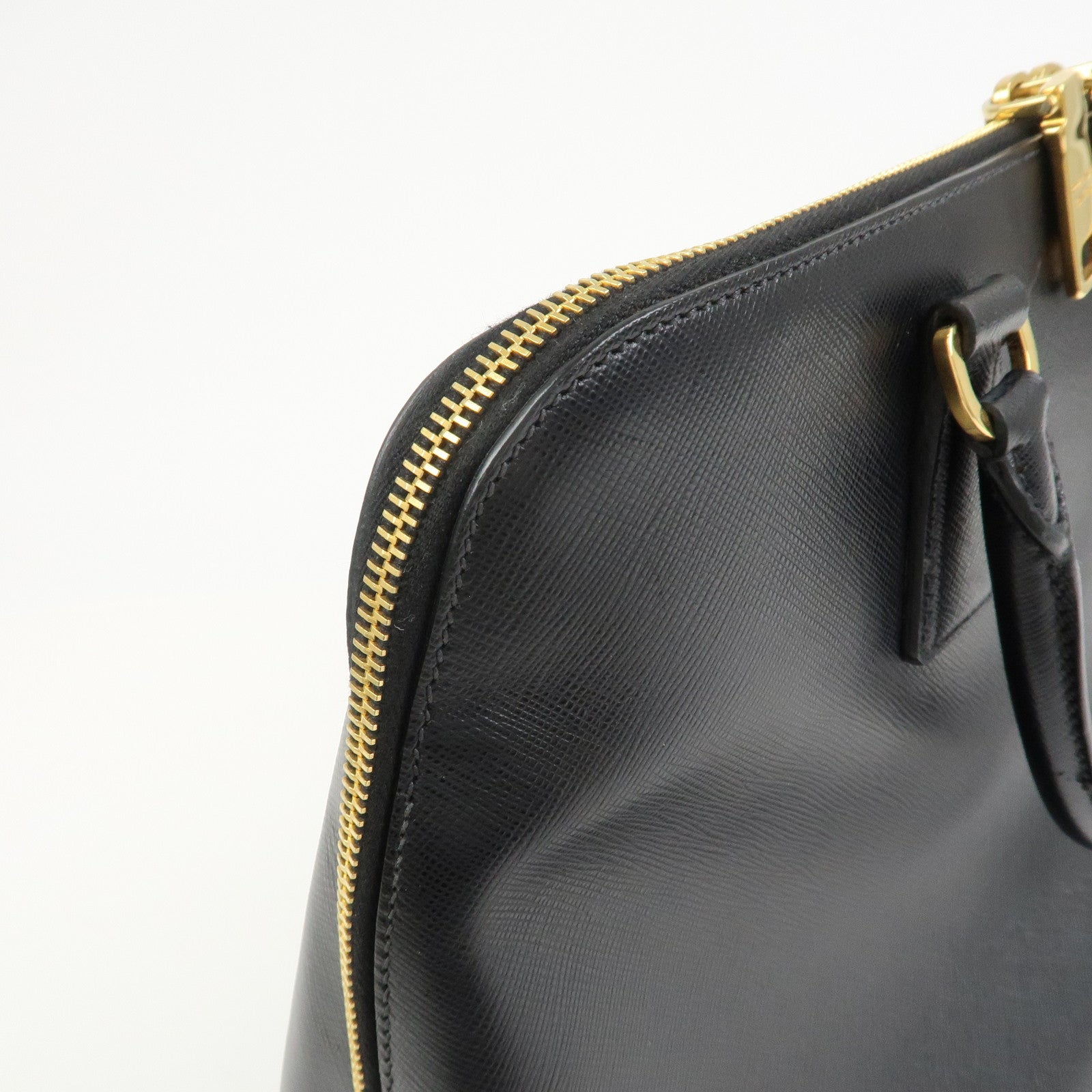 PRADA Logo Saffiano Leather Hand Bag Tote Bag Black BL0812