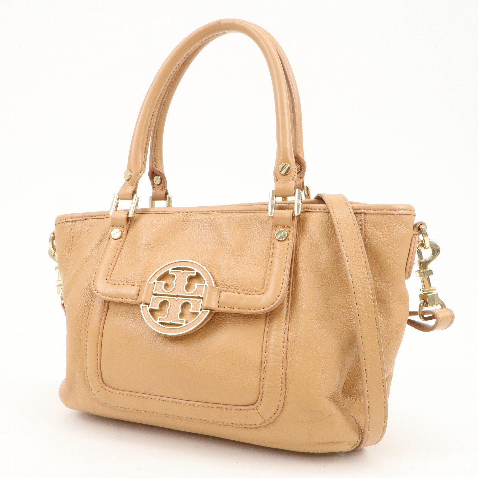 TORY BURCH Logo Leather 2Way Bag Shoulder Bag Hand Bag Brown