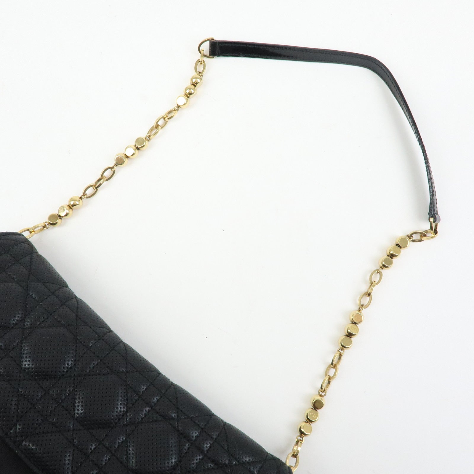 Christian Dior Cannage Leather Chain Shoulder Bag Clutch Bag Black