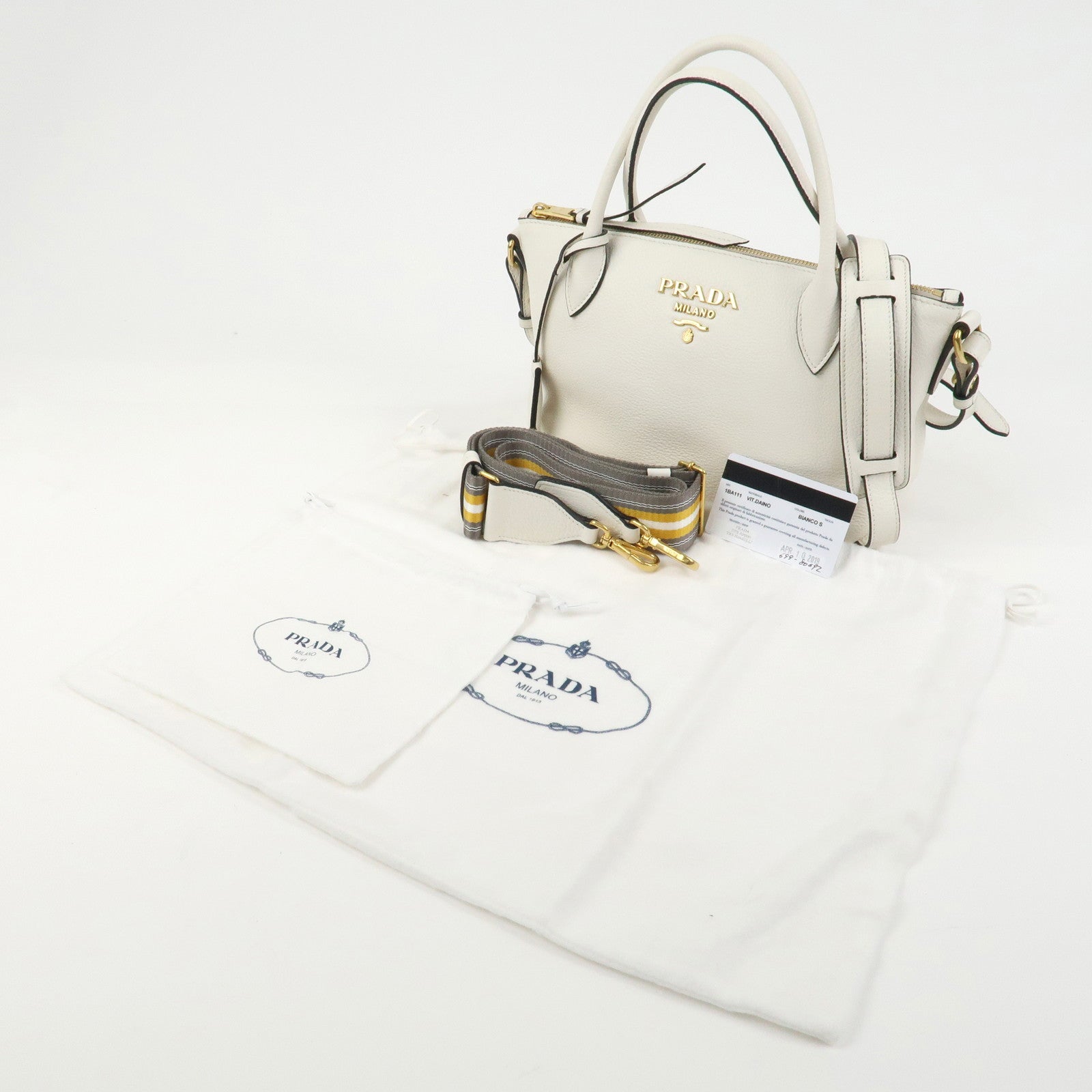 PRADA Vitello Daino Leather 2Way Bag Hand Shoulder Bag White 1BA111