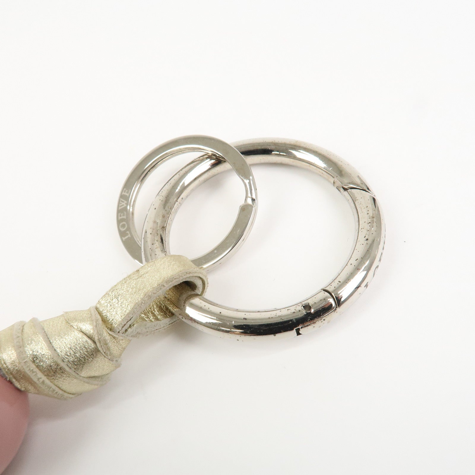 LOEWE Logo Leather Plastic Bag Charm Key Charm Key Chain Gold Pink
