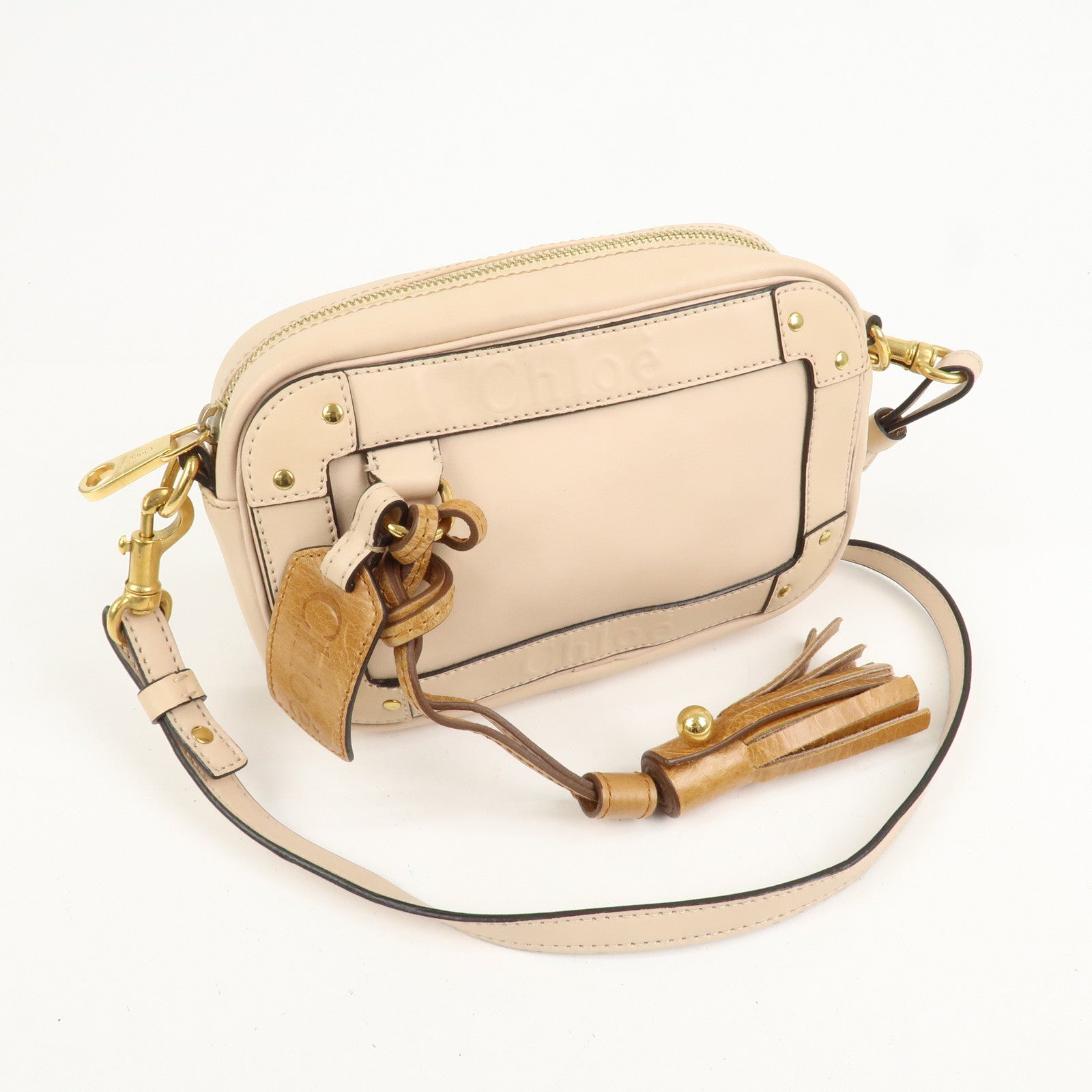 Chloe Eden Leather Tassel Shoulder Bag Pink Beige