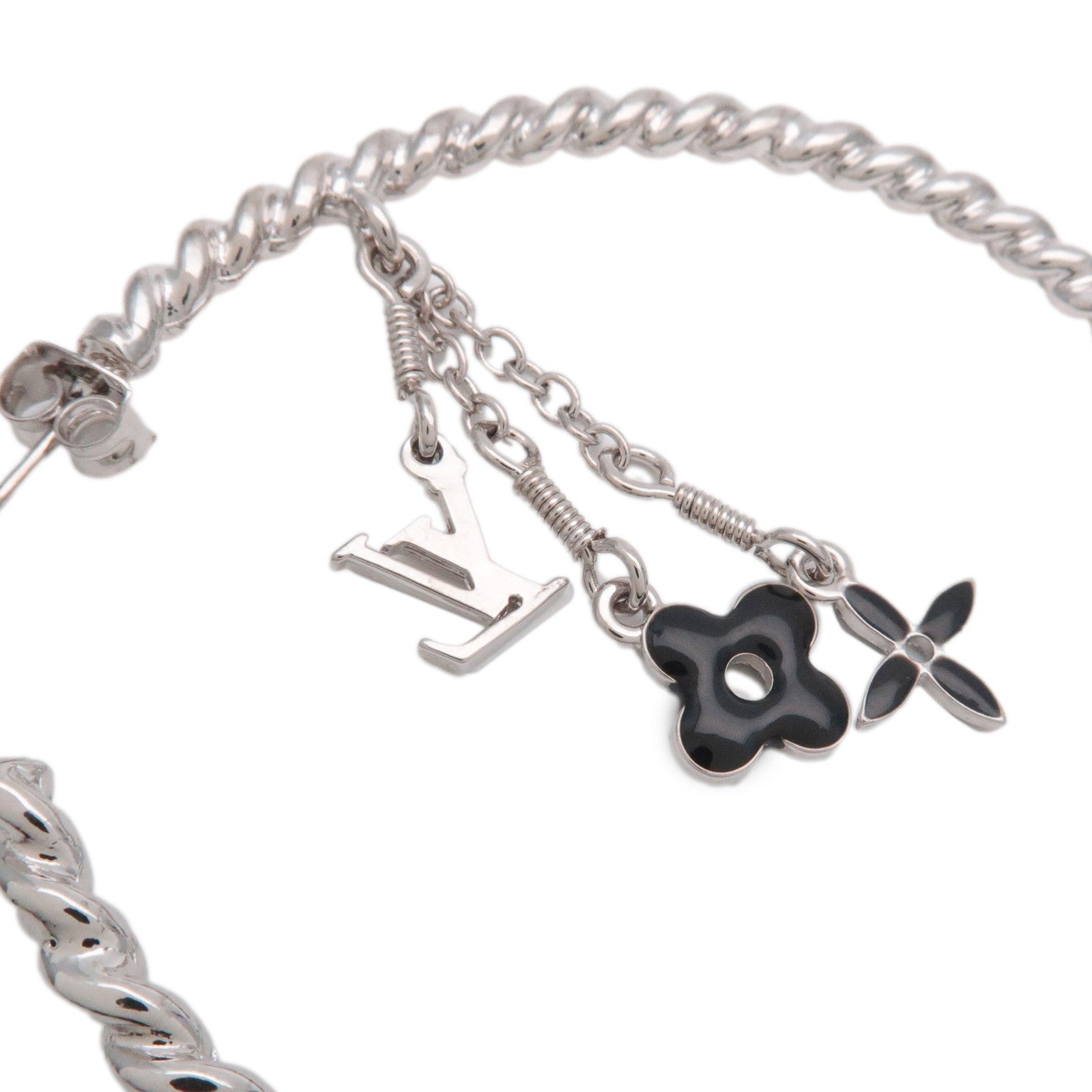 Louis Vuitton Creole Sweet Monogram Metal Earrings Silver M65679 Used