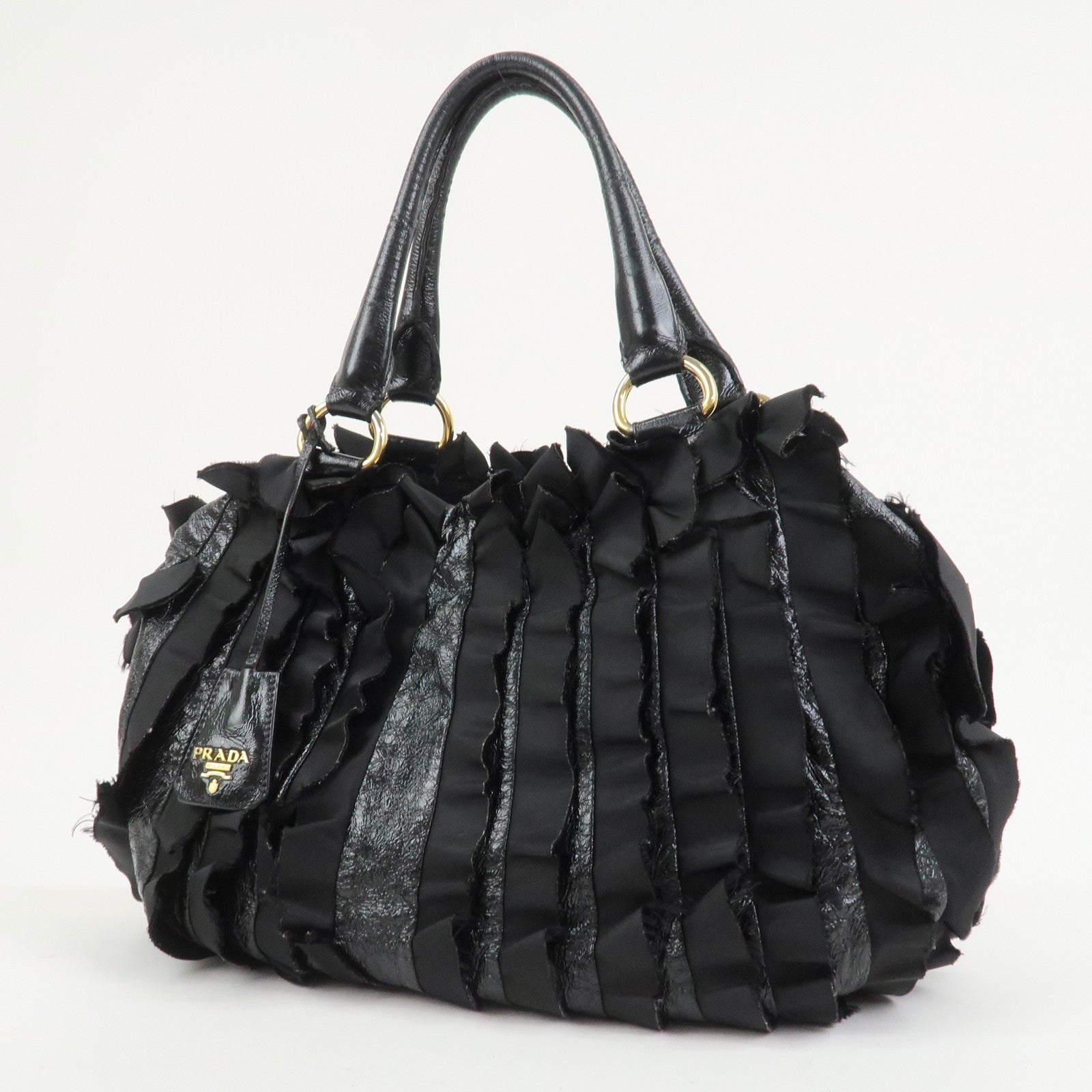 PRADA Patent Nylon Leather Shoulder Bag Hand Bag Black BR4176