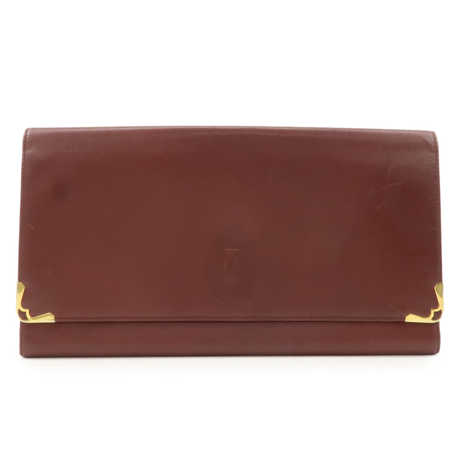 Cartier Must Line Leather Clutch Bag Bordeaux Gold Hardware Used