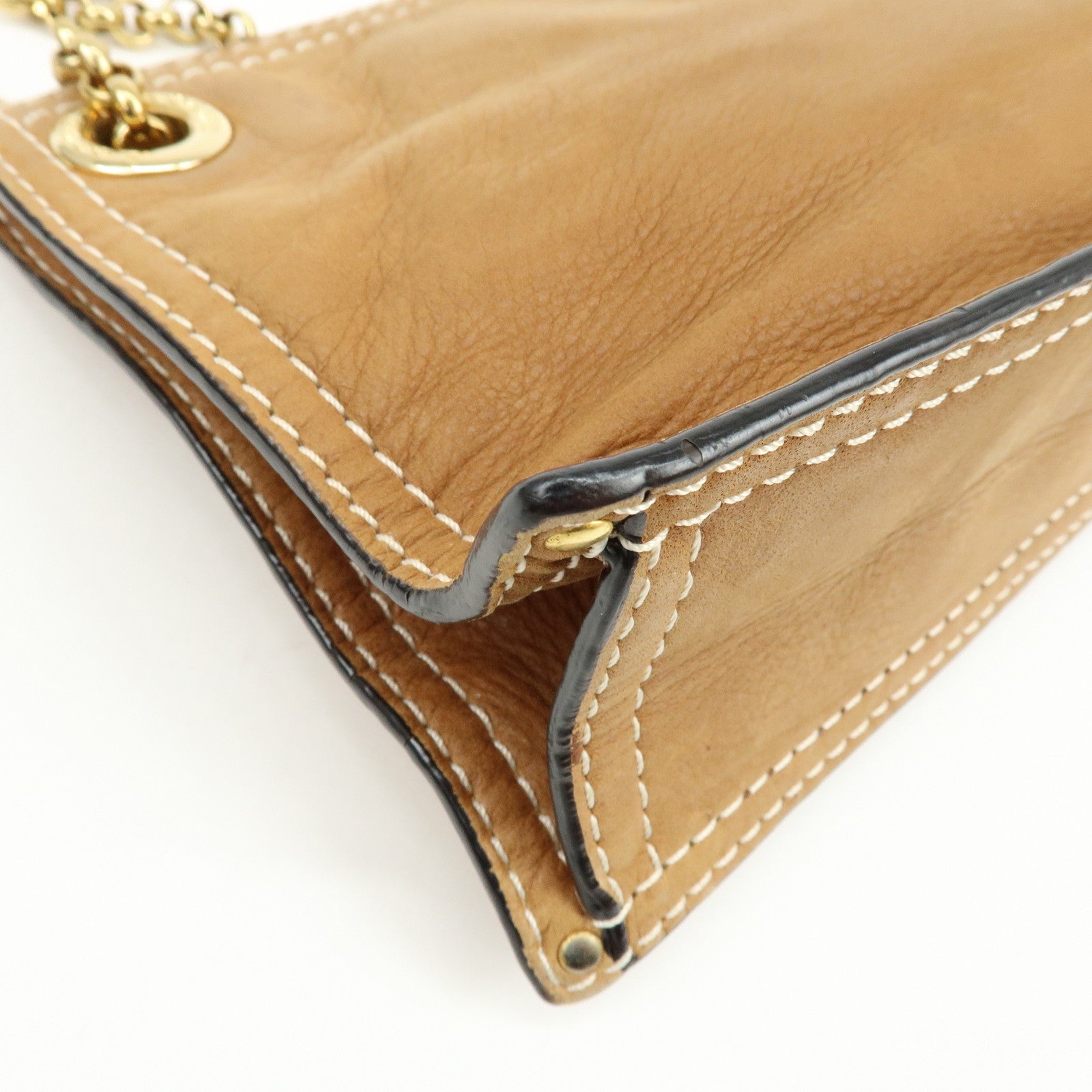 LOEWE Logo Leather Chain Shoulder Bag Crossbody Bag Brown