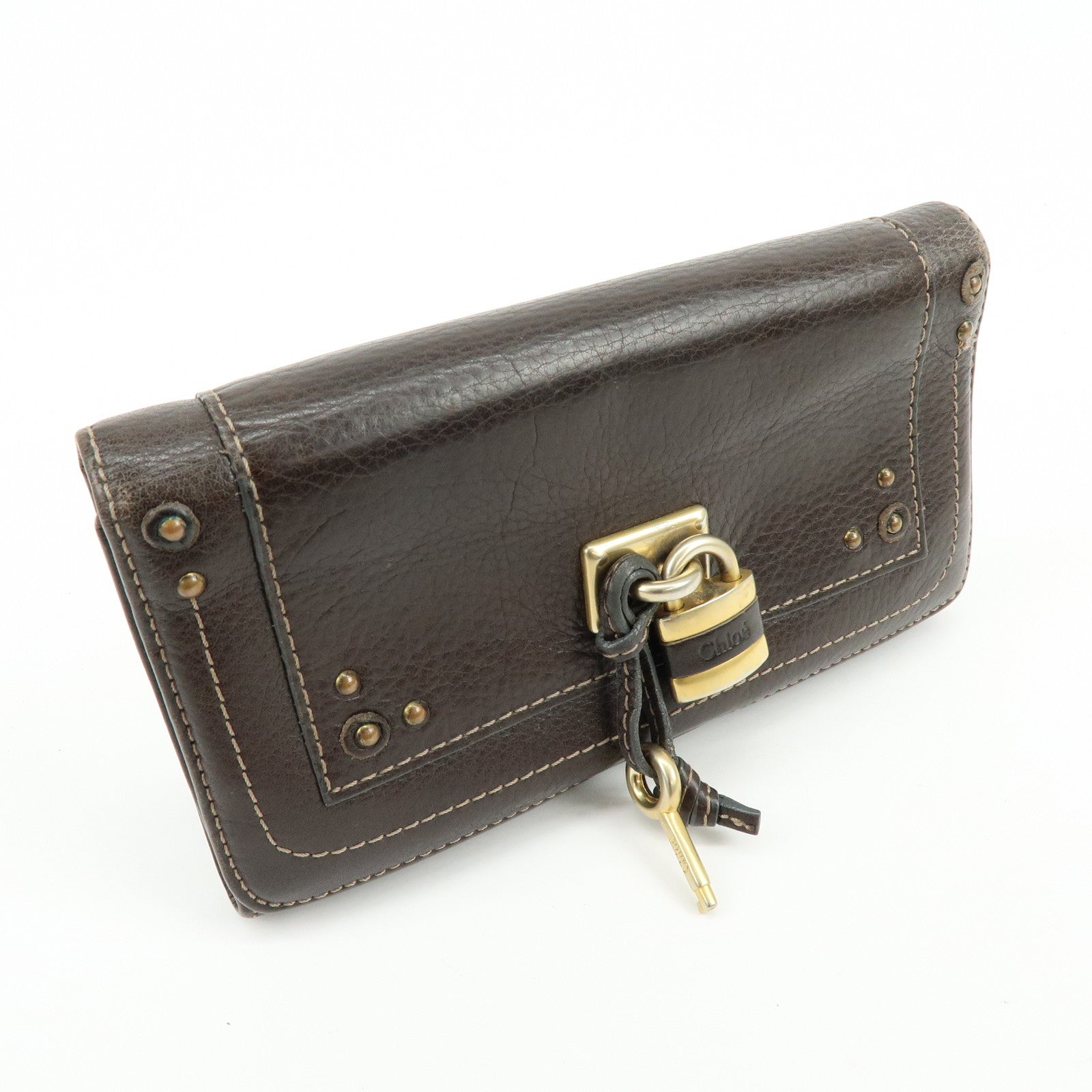 Chloe Paddington Leather Long Flap Wallet Dark Brown