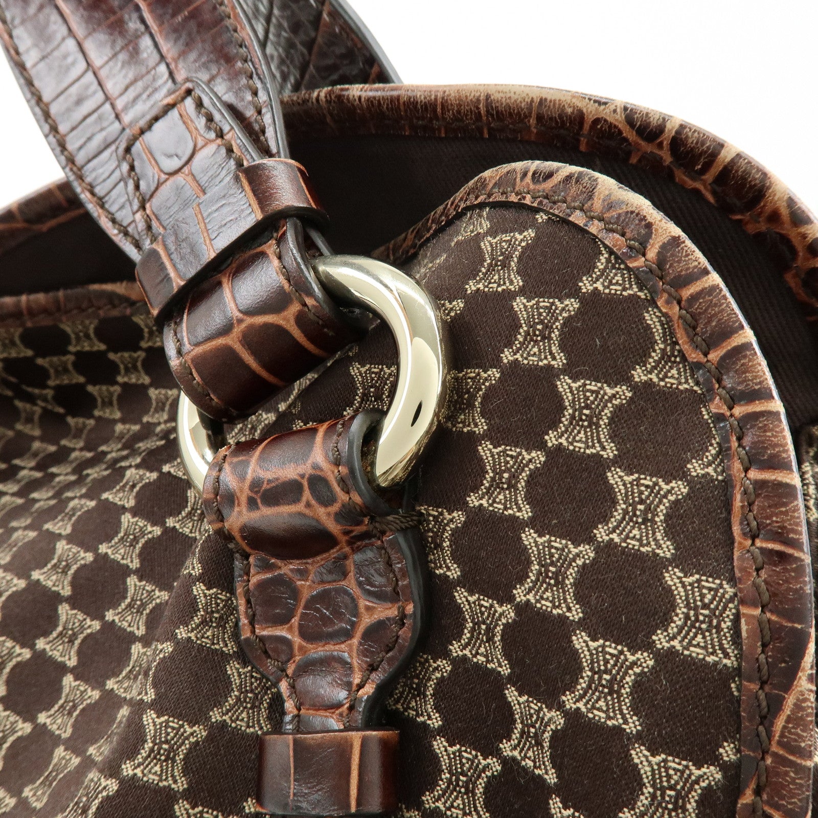 CELINE Macadam Bittersweet Canvas Embossed Leather Shoulder Bag