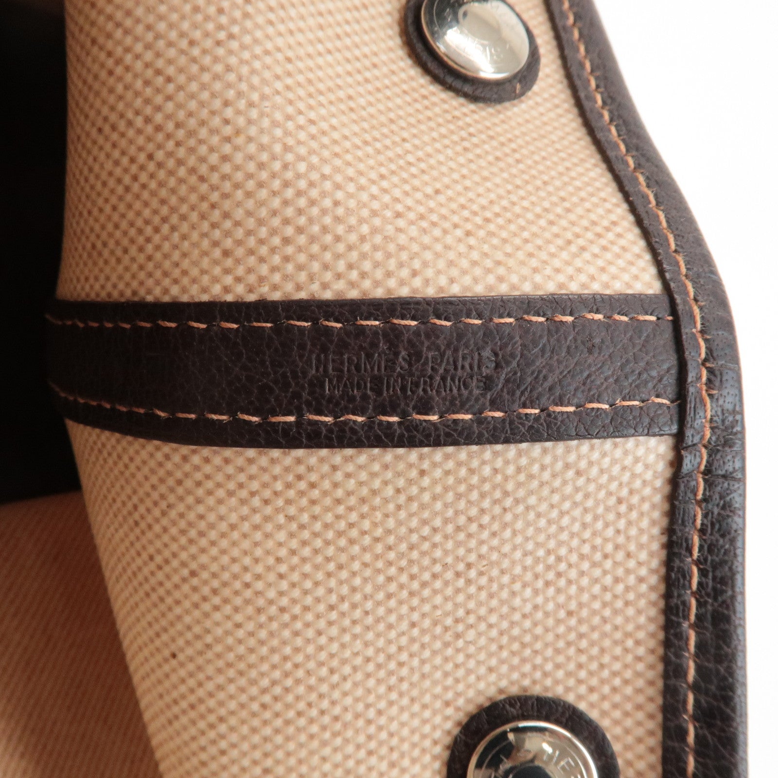 HERMES Garden Party PM Toile Ash H Stamped Leather Tote Bag Used