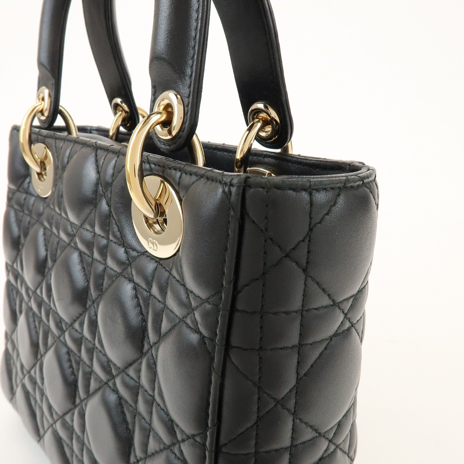 Christian Dior Lady Dior Cannage Lamb Skin 2Way Bag Hand Bag Black