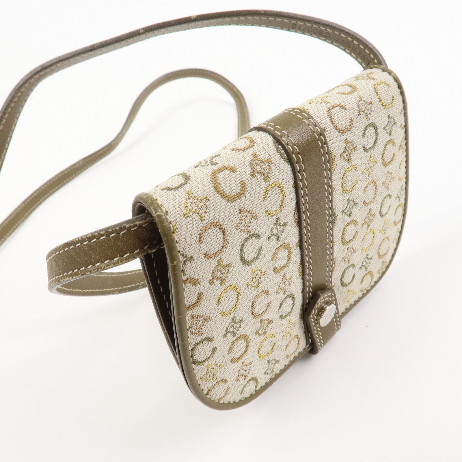 CELINE C Macadam Canvas Leather Shoulder Pouch Khaki