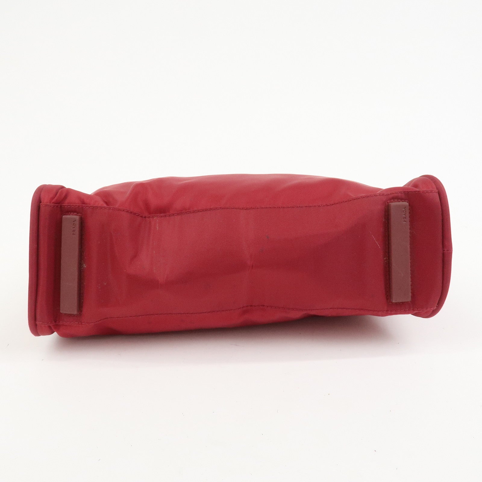 PRADA Triangle Logo Nylon Leather Hand Bag Wine Red B8495