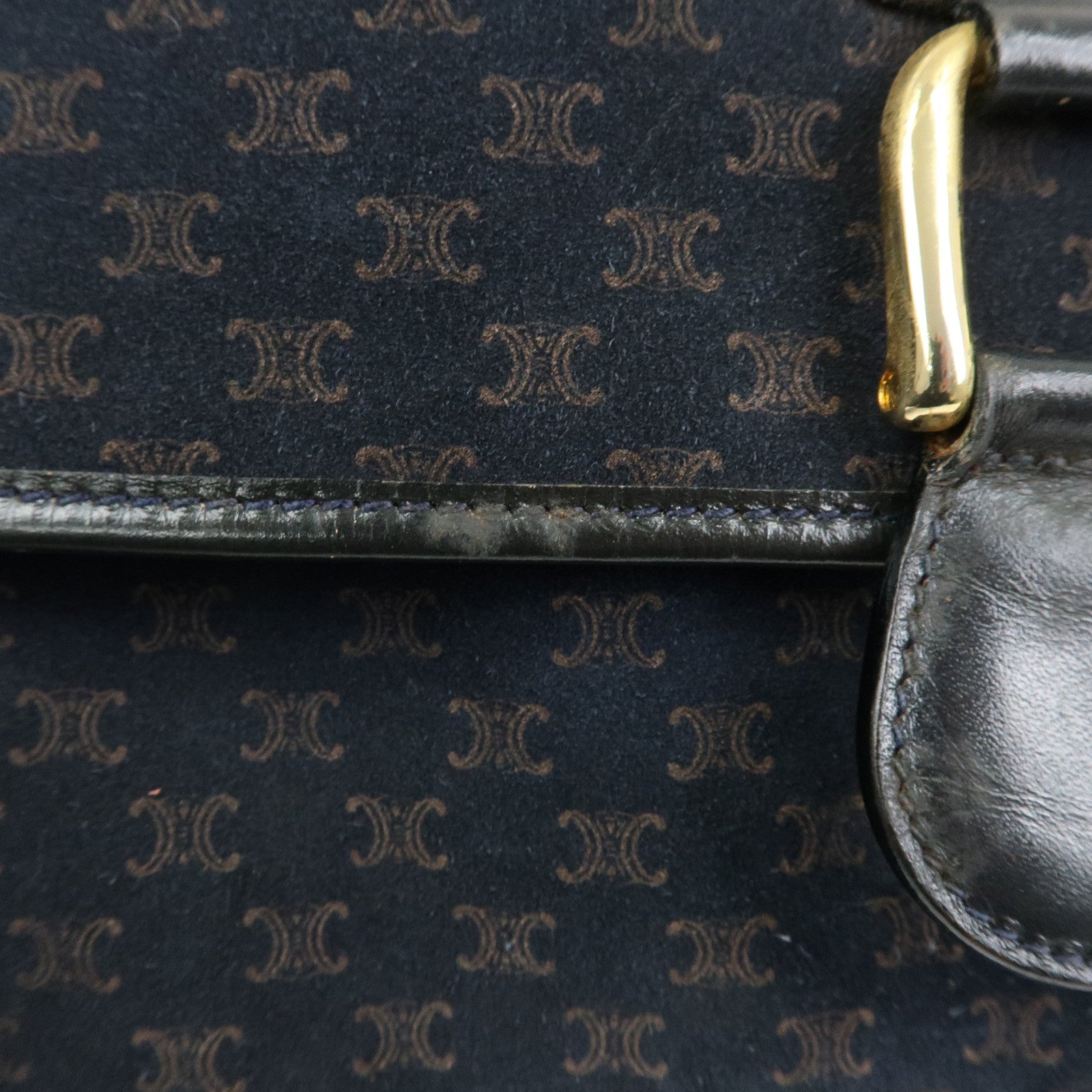 CELINE Macadam Suede Leather Shoulder Hand Bag Bag Navy