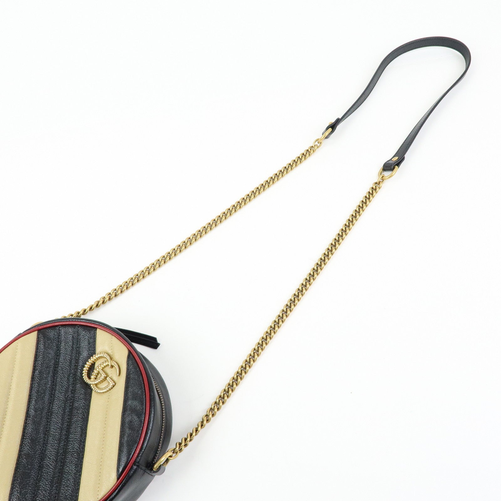 GUCCI GG Marmont Leather Chain Shoulder Bag Black Beige 550154