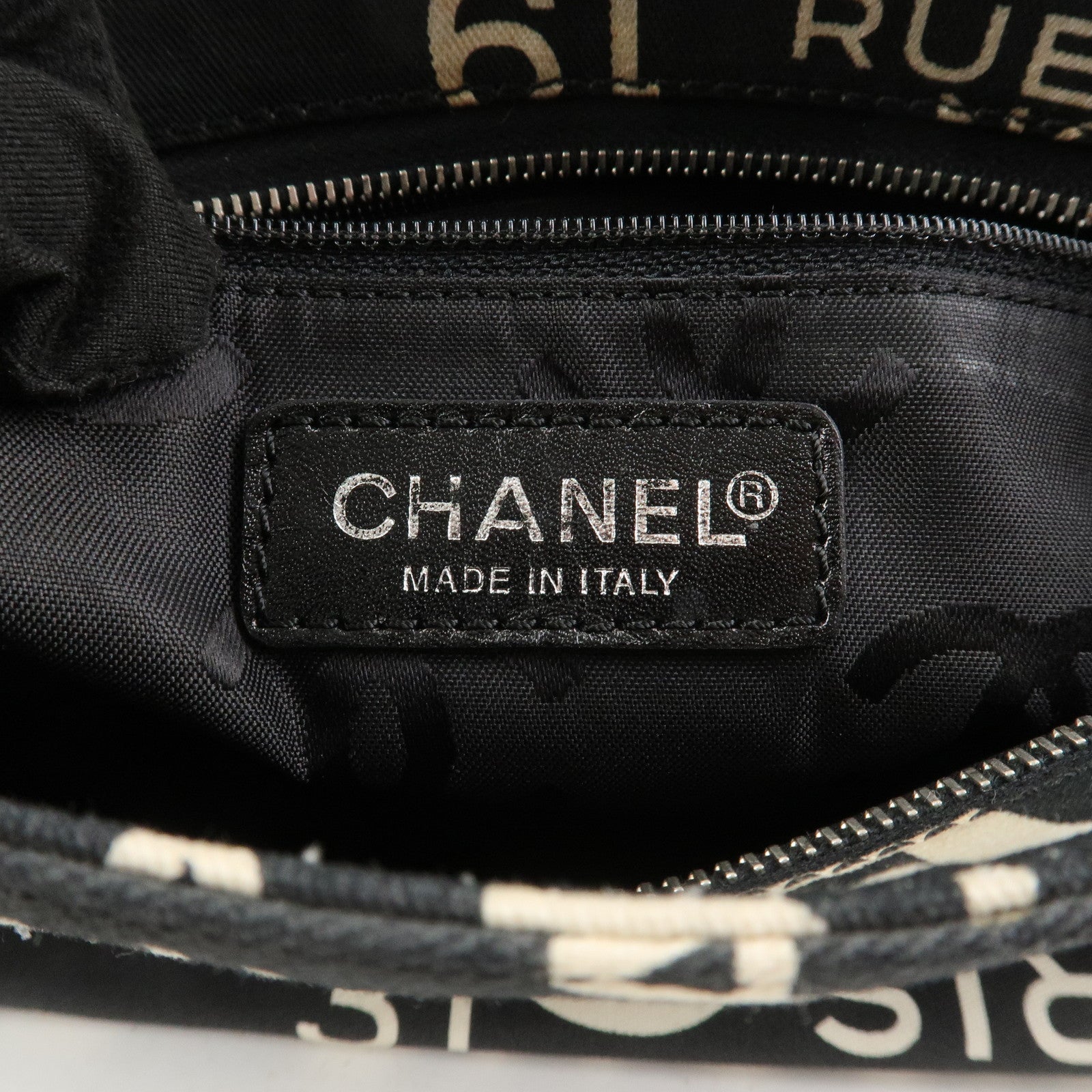 CHANEL By Sea Line Canvas Clutch Bag Cosmetic Pouch Black White