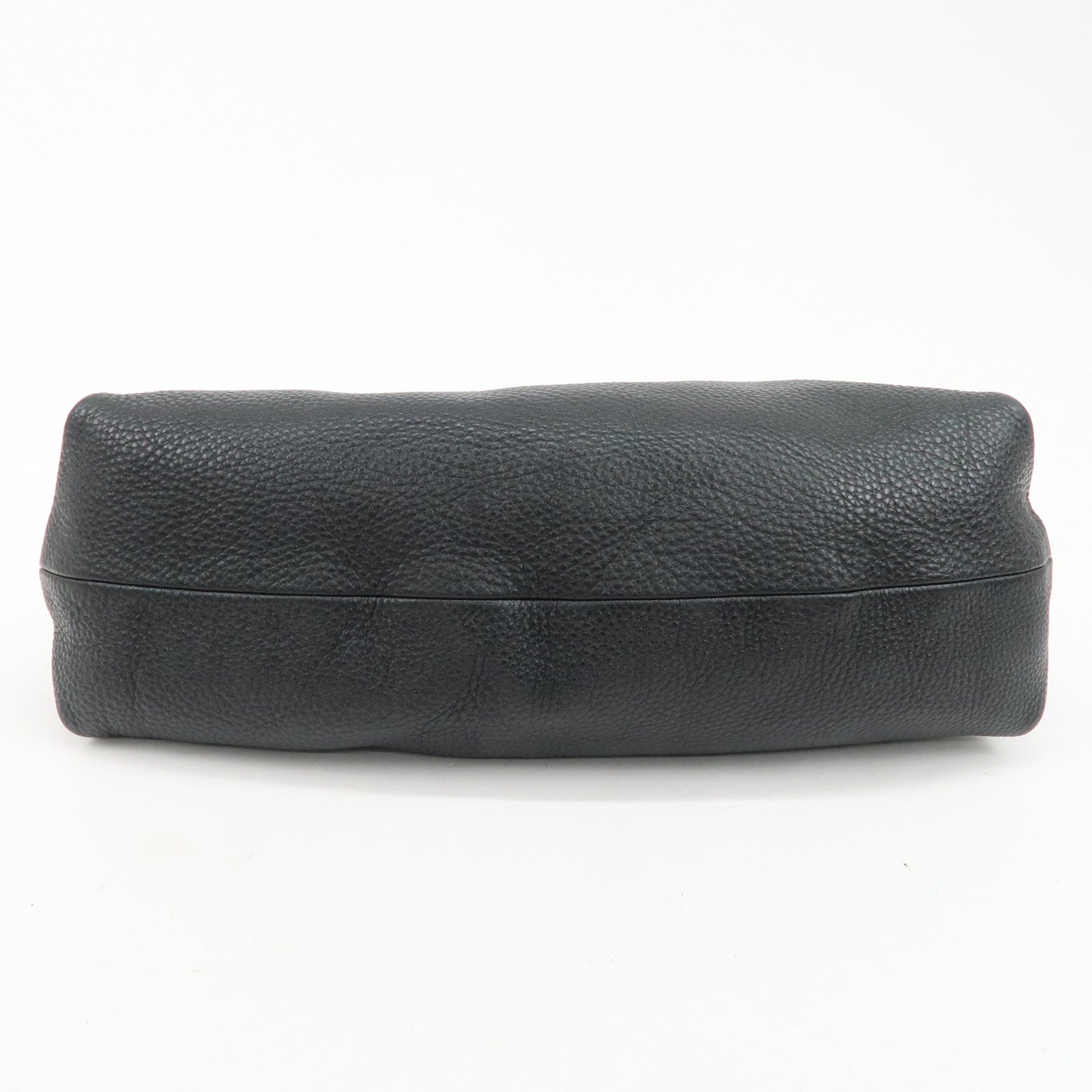 Ferragamo Gancini Leather Shoulder Bag Hand Bag Black Silver HDW