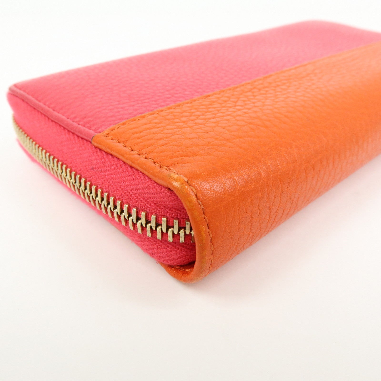 GUCCI Bamboo Leather Round Zippy Long Wallet Pink Orange 307984