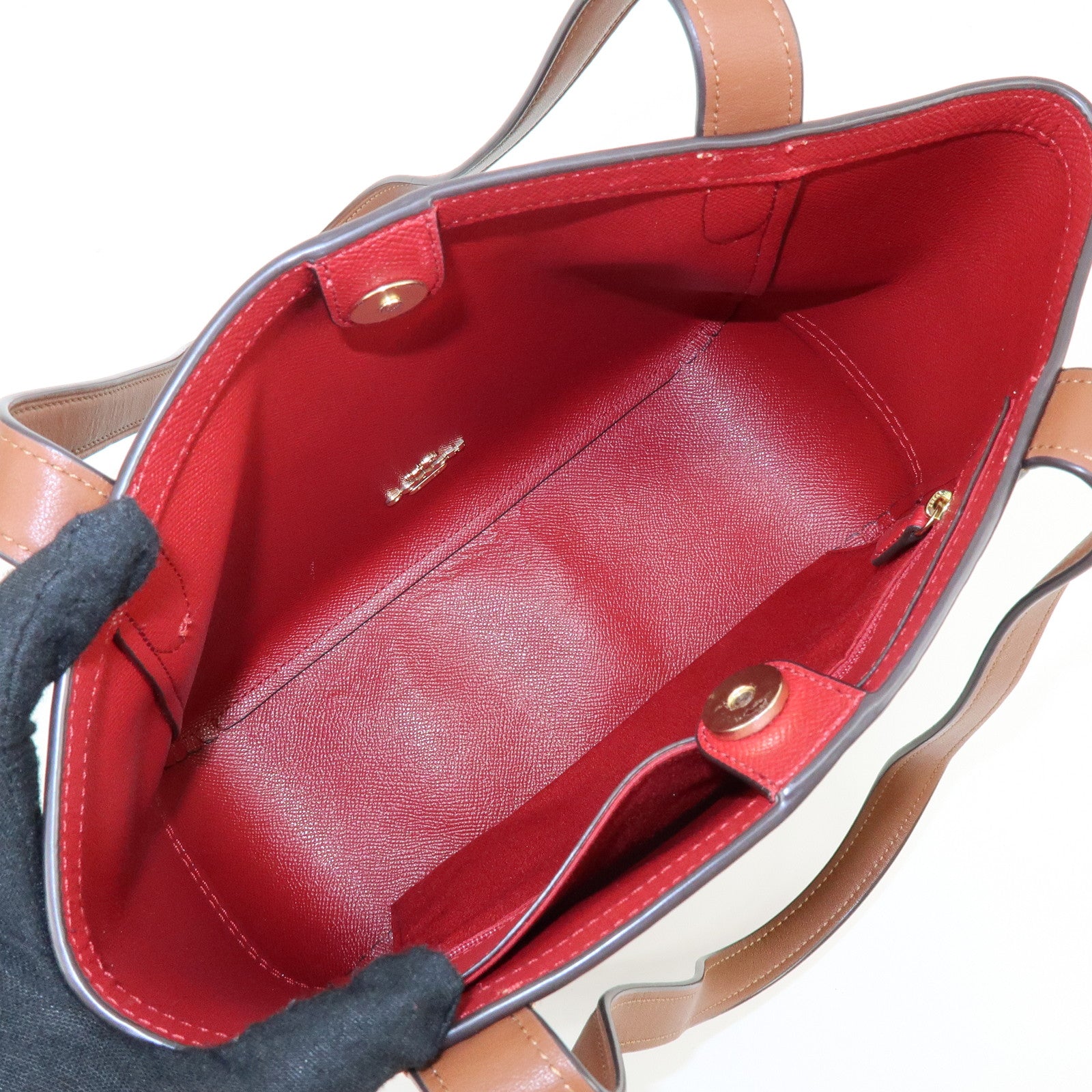 COACH PVC Leather Tote Bag Hand Bag Shoulder Bag Black Camel