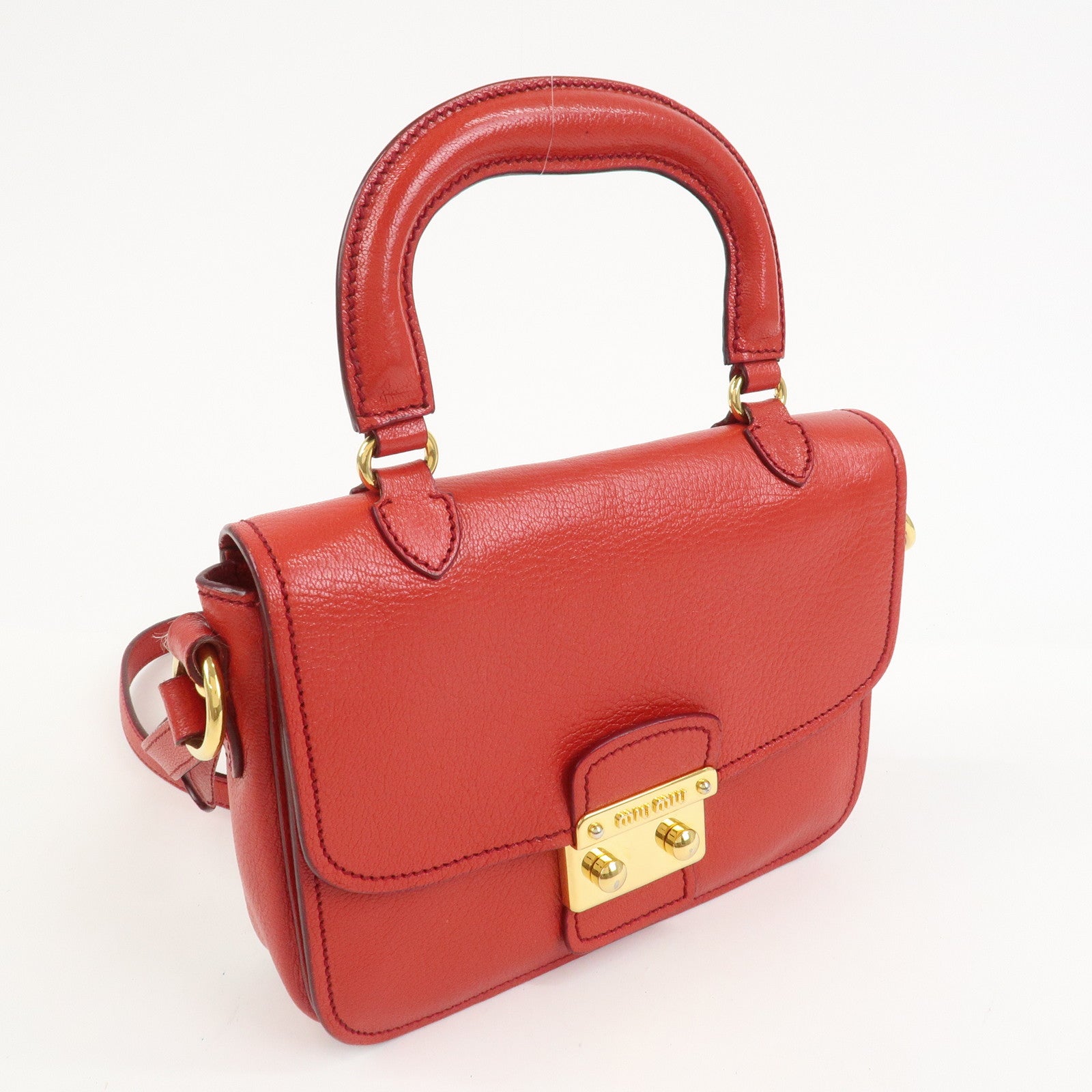 MIU MIU Madras Leather 2Way Bag Hand Bag Shoulder Bag Red RTC460