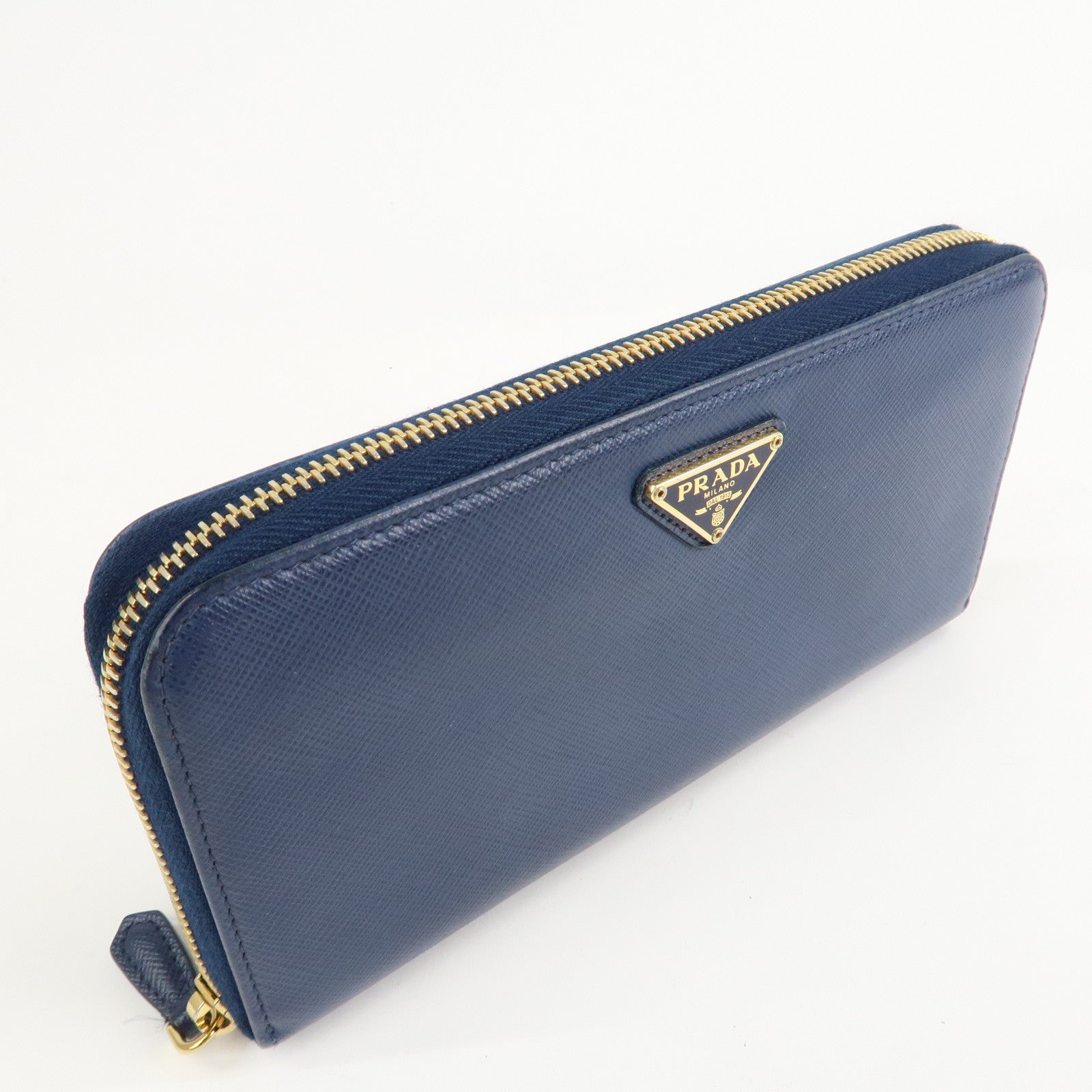 PRADA Triangle Logo Saffiano Leather Zippy Long Wallet Navy 1ML506