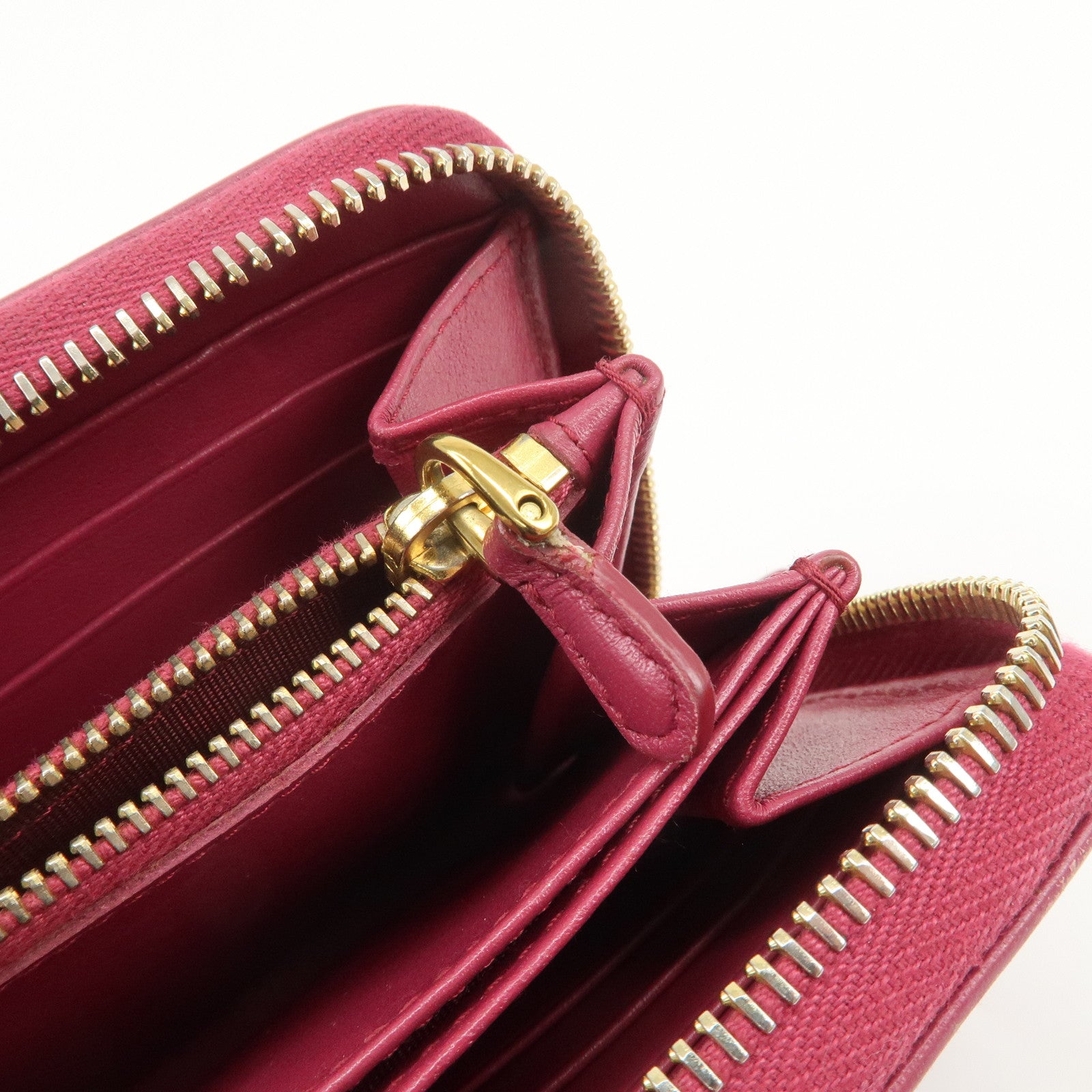 PRADA Nylon Leather Round Zippy Wallet Long Wallet Pink