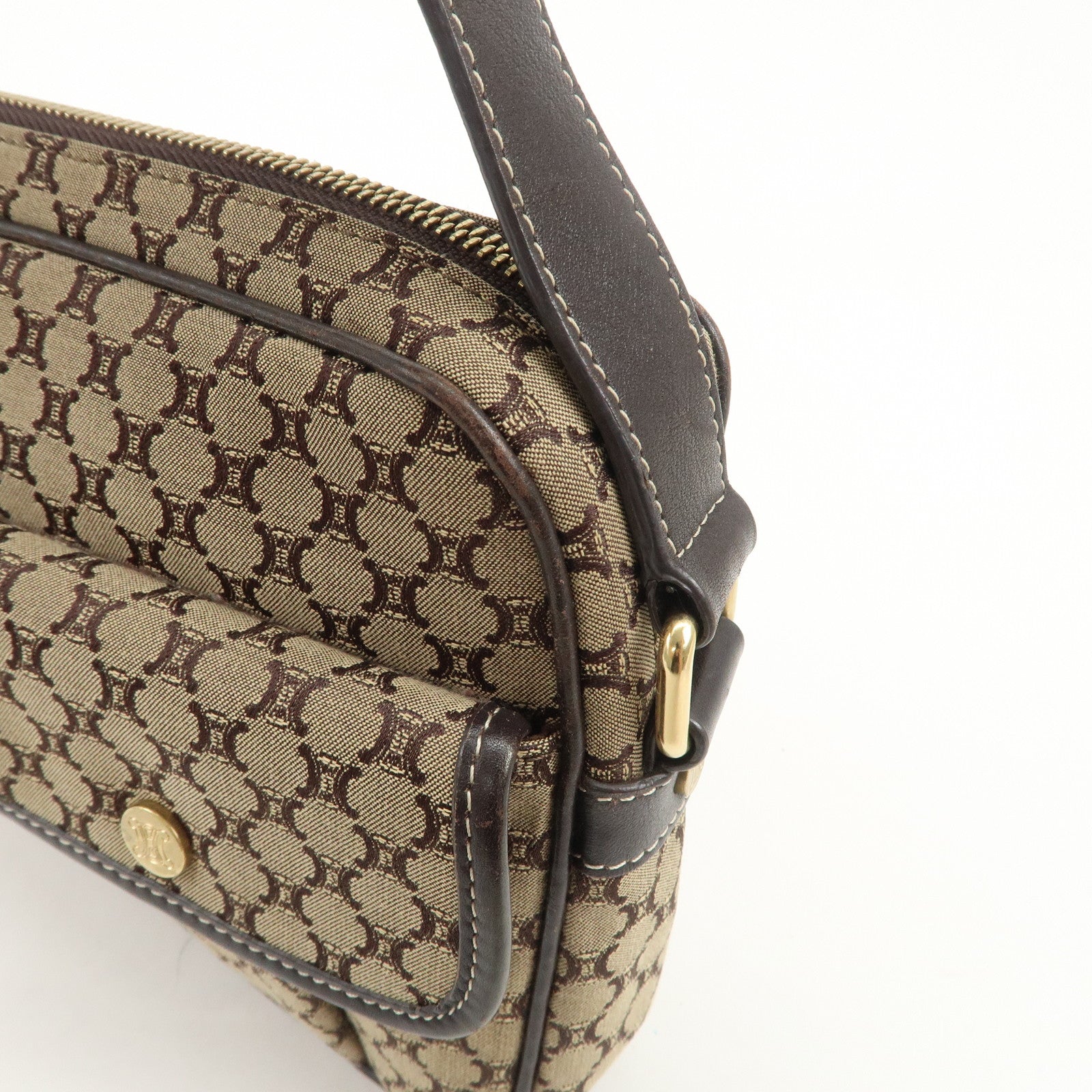CELINE Macadam Canvas Leather Shoulder Bag Crossbody Bag Brown