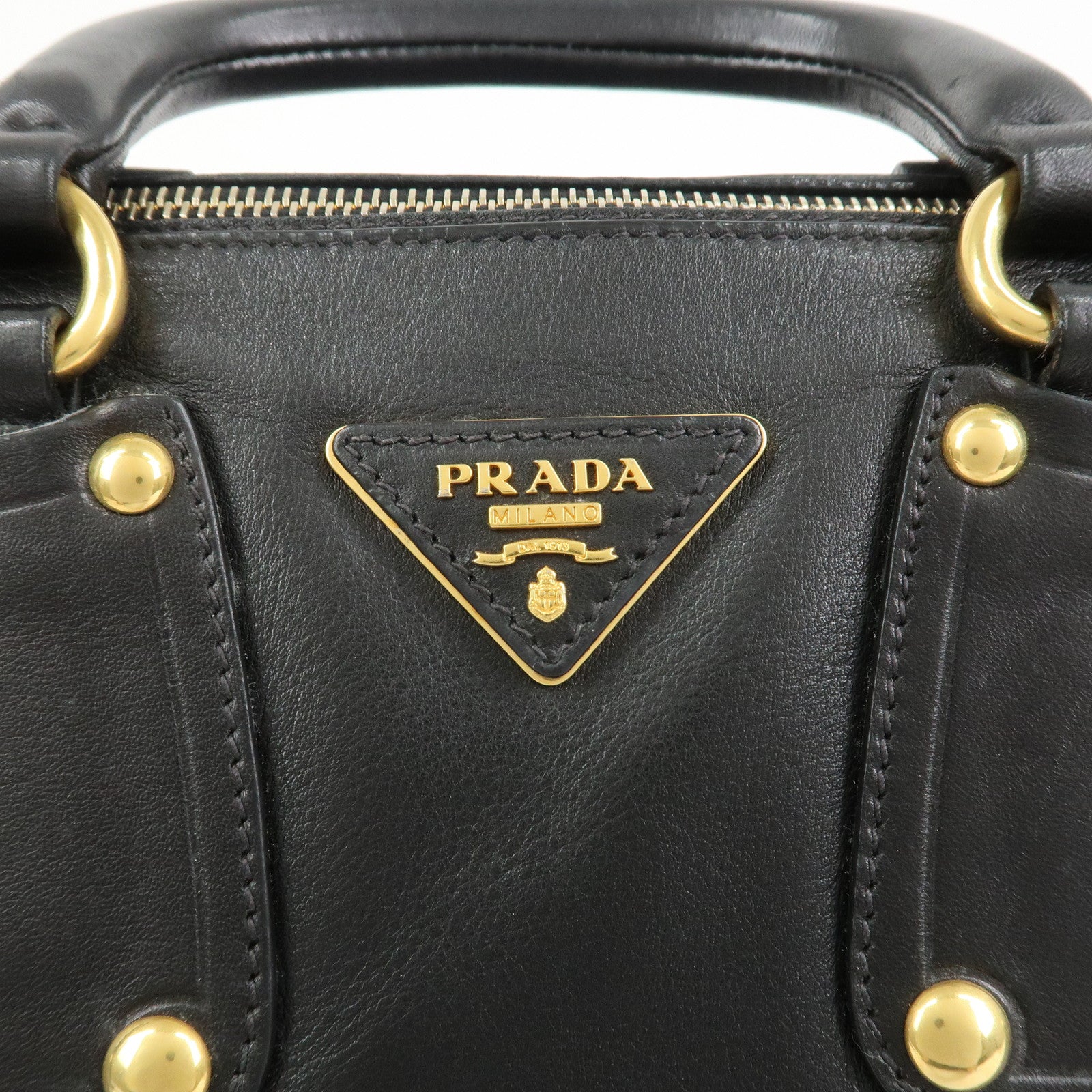 PRADA Triangle Logo Leather 2 Way Bag Hand Bag Shoulder Bag BL0685
