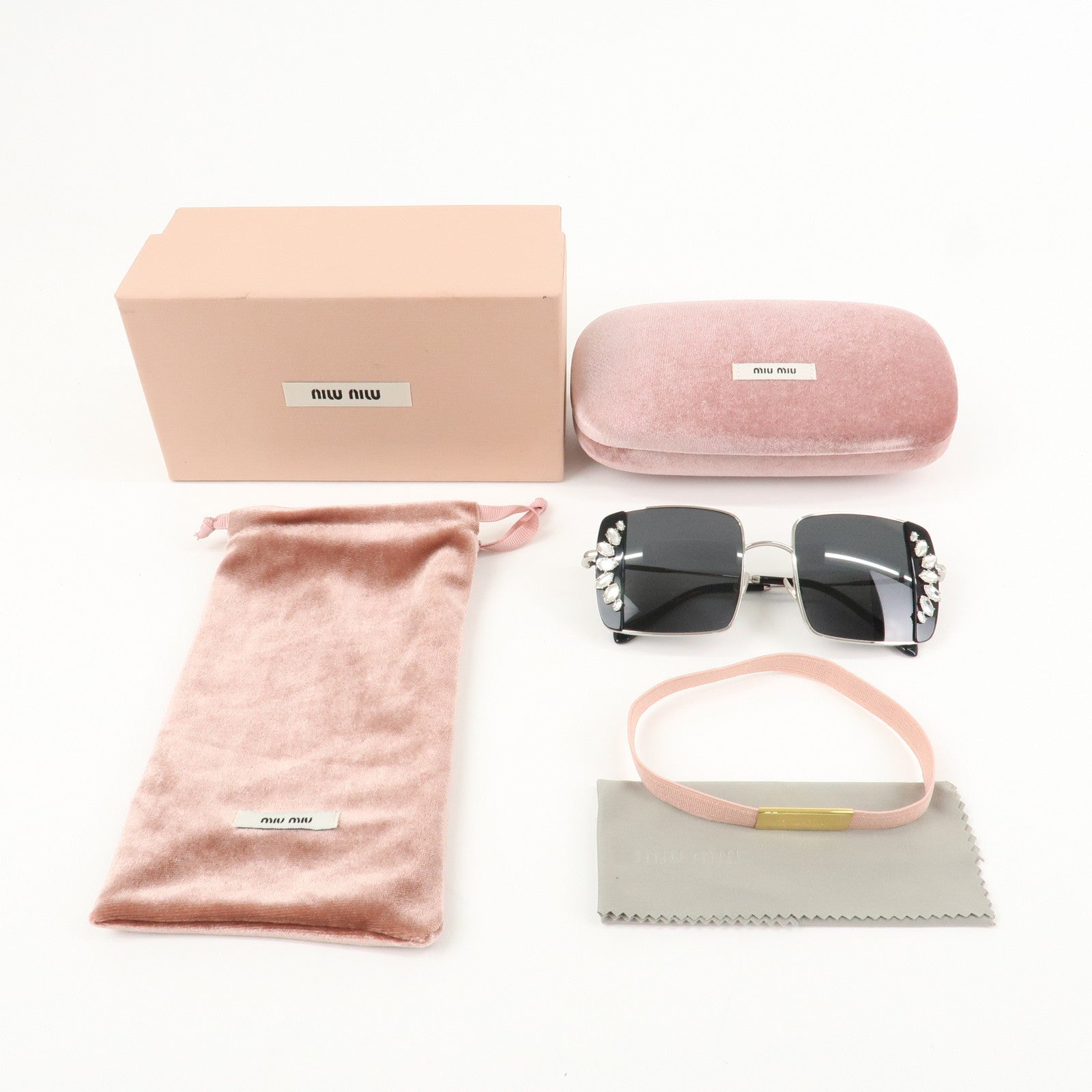 MIU MIU Metal Rhine Stone Sunglasses Black Silver 01E-580 46□19