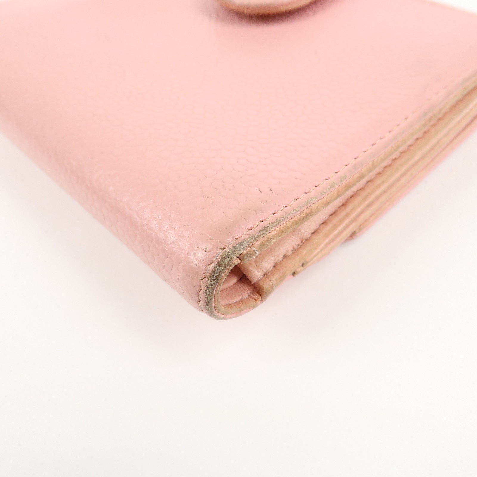 CHANEL COCO Mark Caviarskin Double Hook Wallet Pink A13496 Used