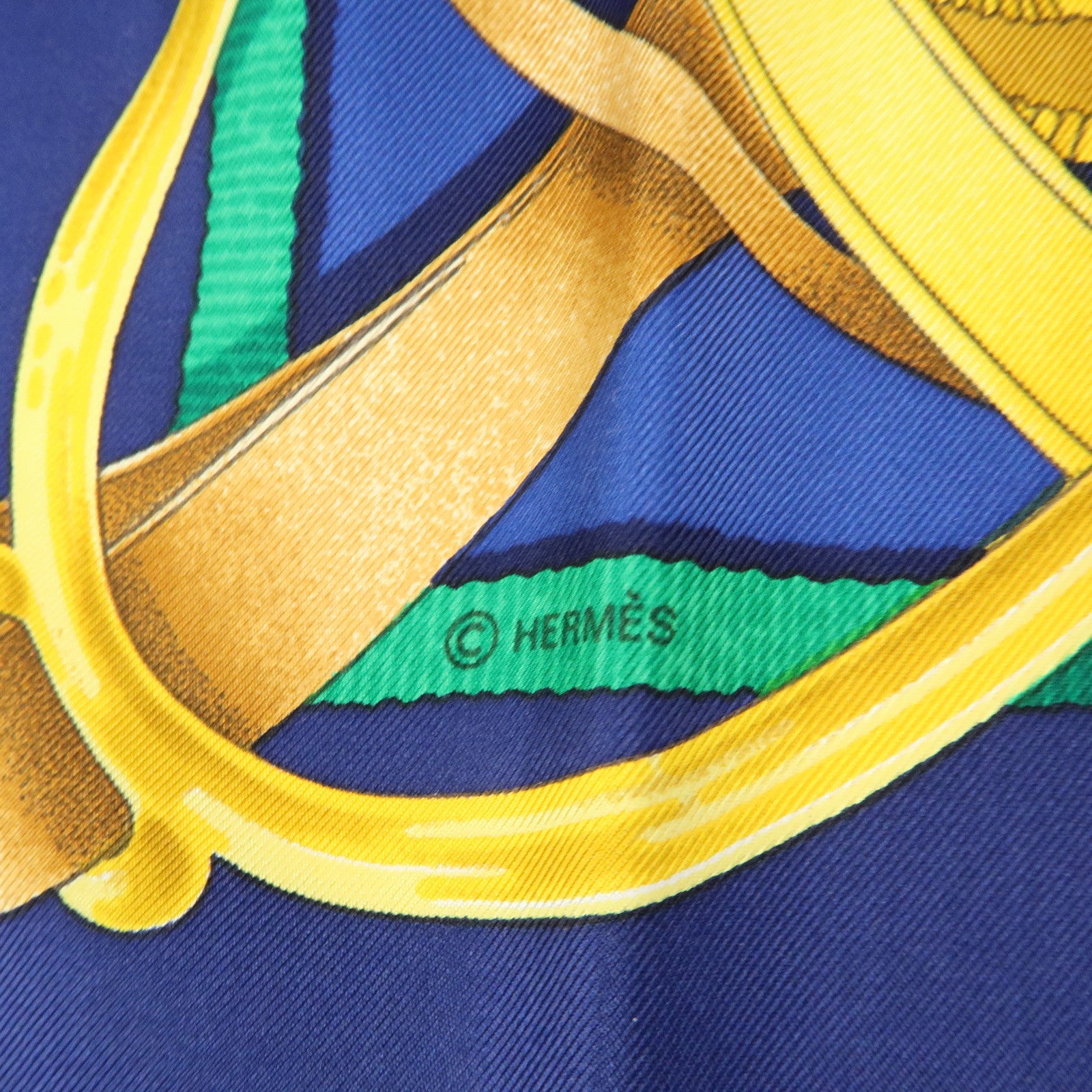 HERMES Carre 90 Silk 100% Scarf Grand Manege Navy Gold