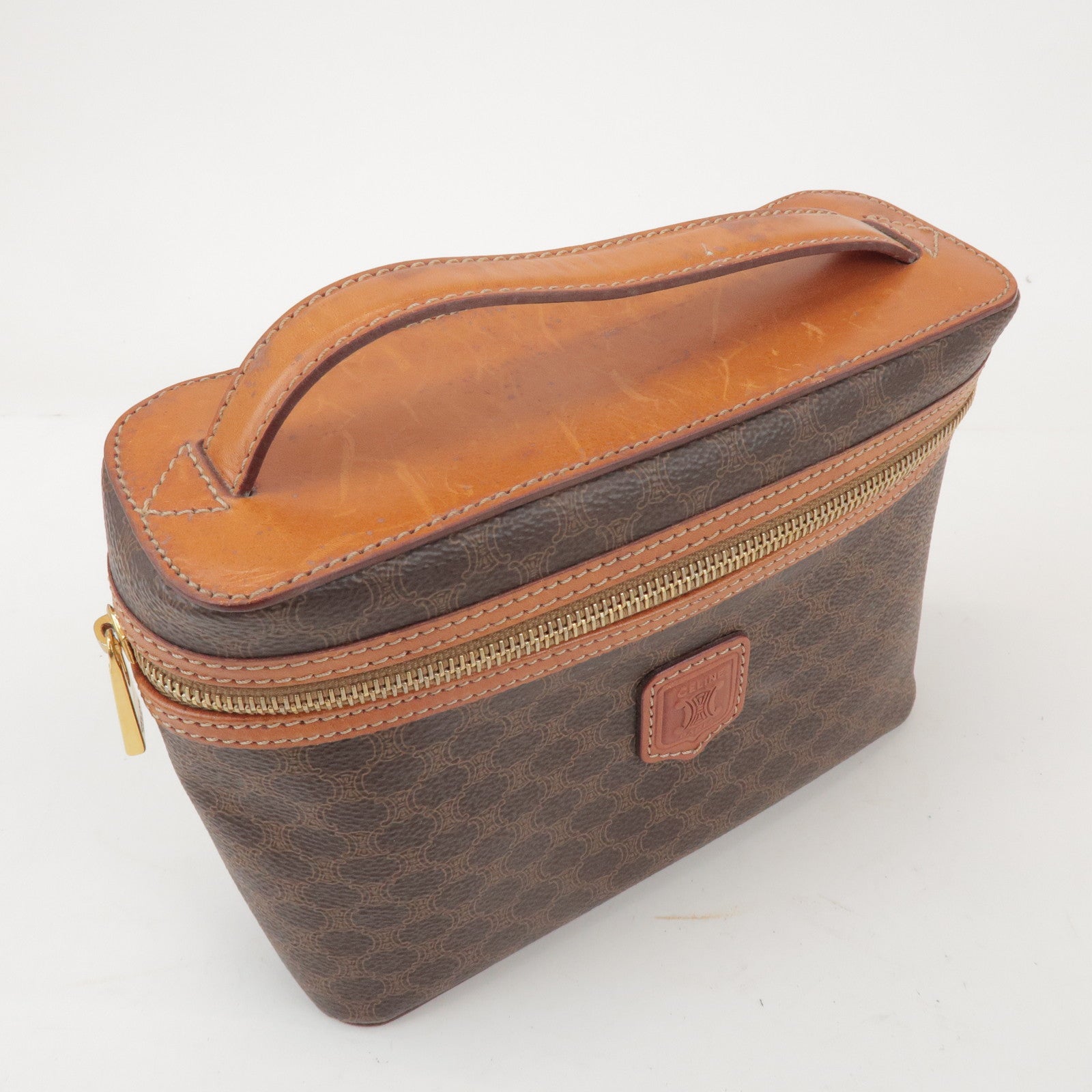 CELINE Macadam PVC Leather Hand Bag Vanity Bag Brown