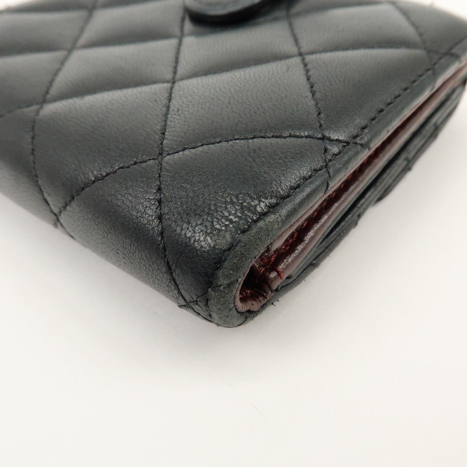CHANEL Matelasse Lamb Skin Bi-fold Compact Wallet Black A48980