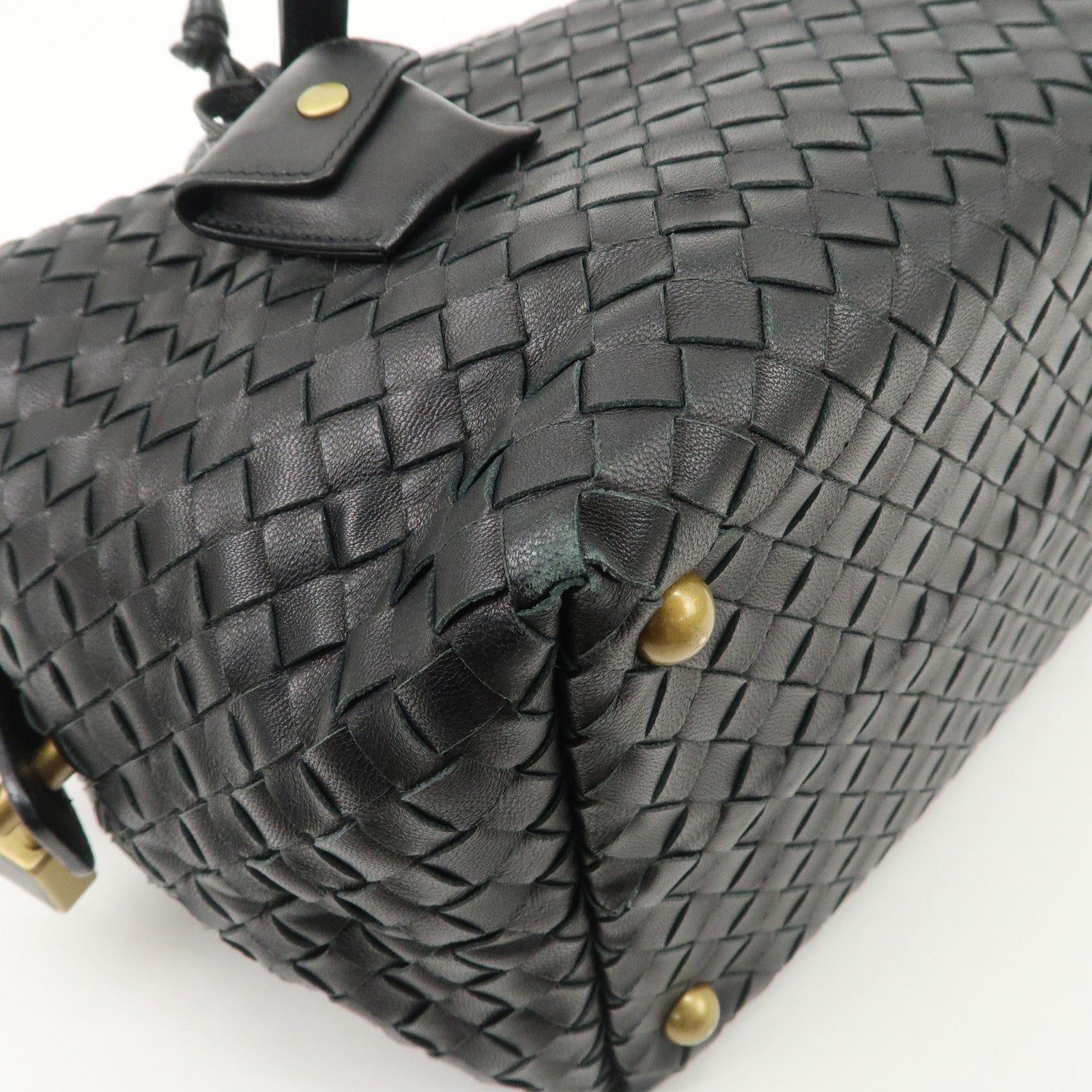 BOTTEGA VENETA Intrecciato Leather Boston Bag Hand Bag Black 173398