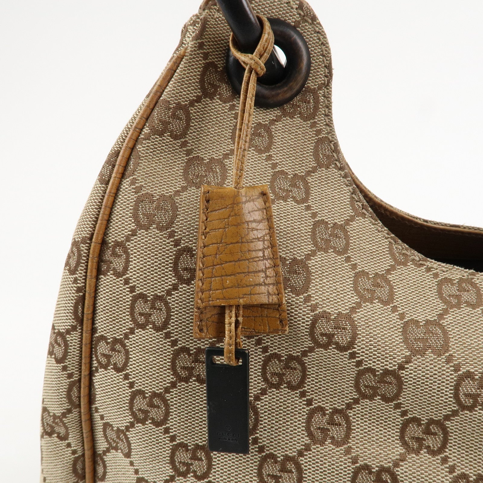 GUCCI GG Canvas Wood Handle Shoulder Bag Hand Bag Beige 106494 Used