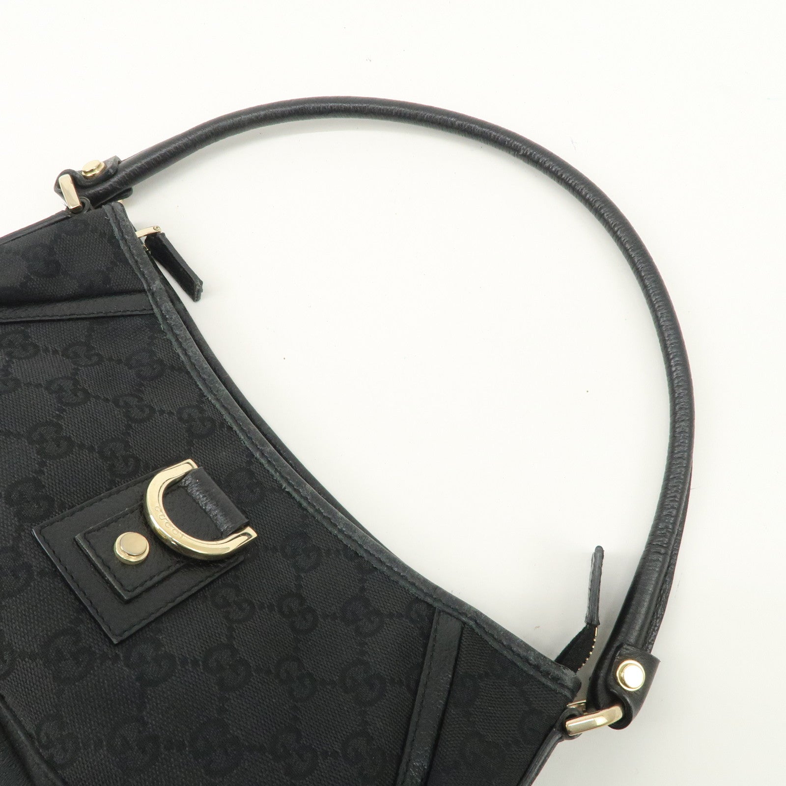 GUCCI Abbey GG Canvas Leather One Shoulder Bag Black Gold Hardware 130939 Used